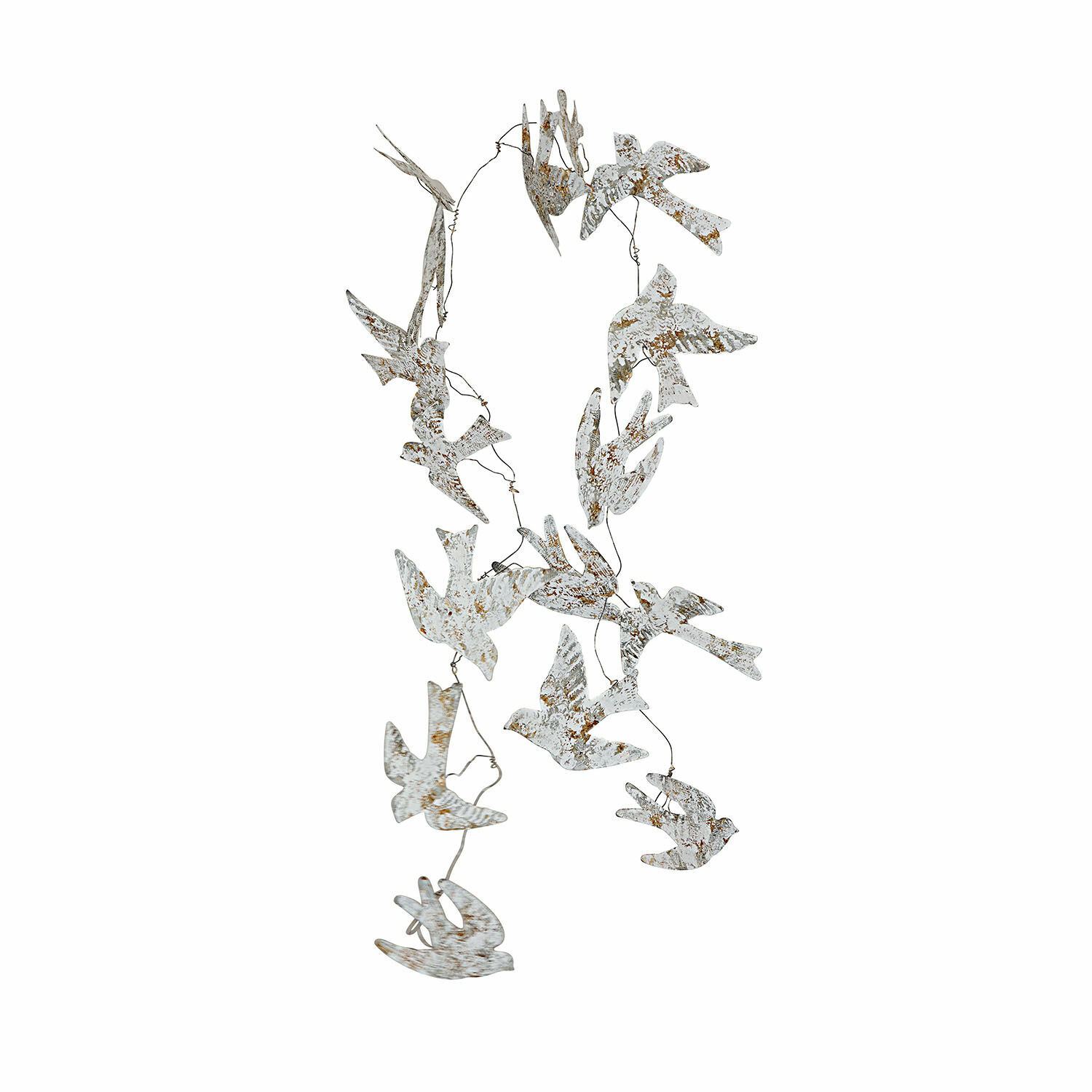 Guirlande Lucin Décoration suspendue en métal blanc vieilli en forme d'oiseaux, ornement pour intérieur et extérieur