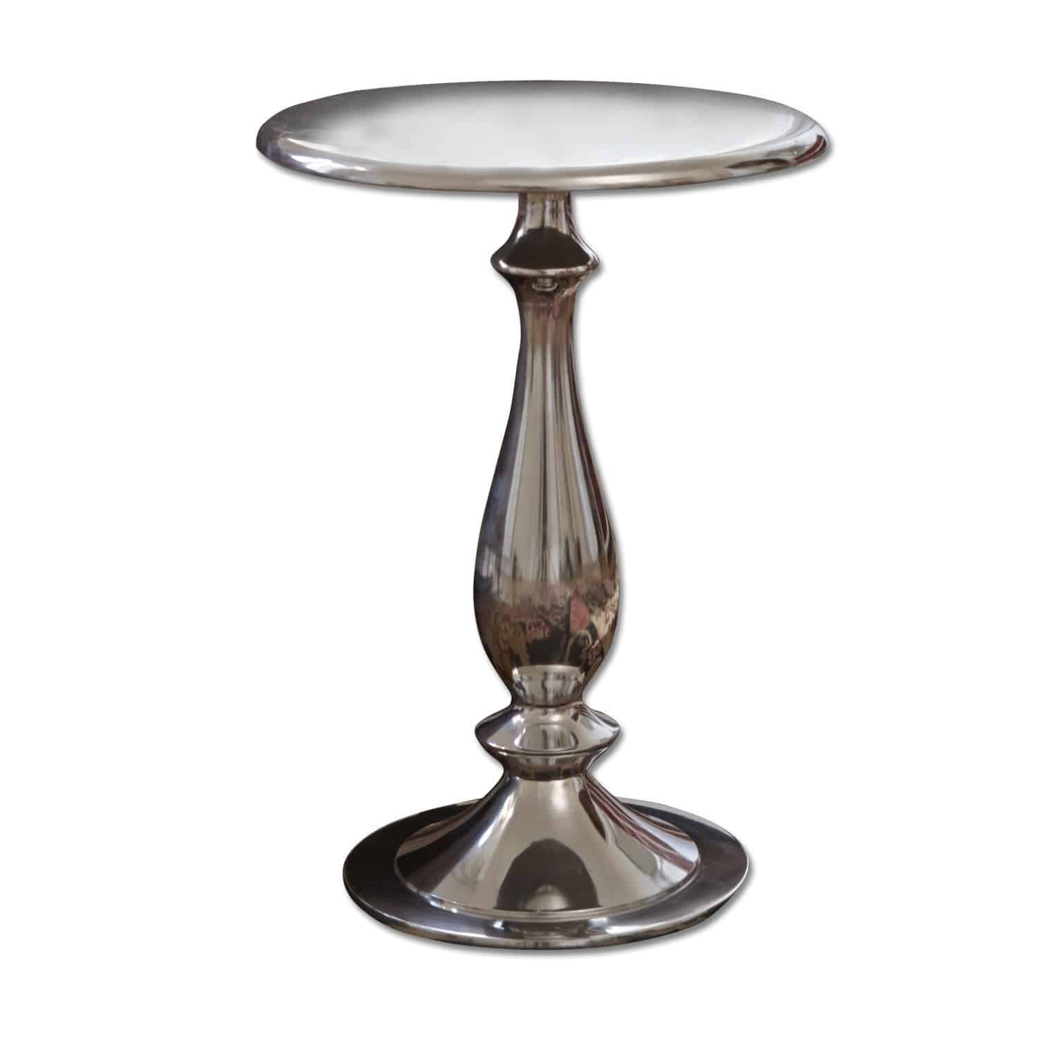 Table d'appoint Piccolo Table ronde en métal poli argenté au design moderne, idéale pour salon contemporain