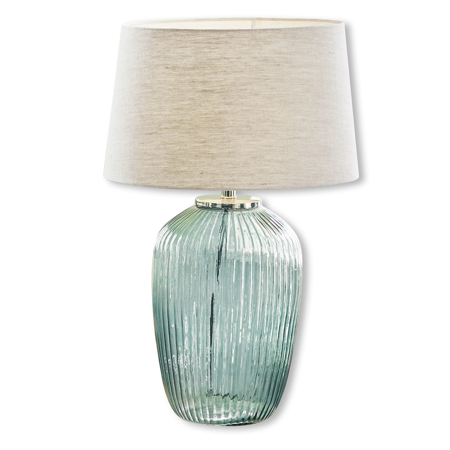 Tafellamp Fenis Tafellamp van groen glas met beige kap, decoratieve verlichting voor woonkamer