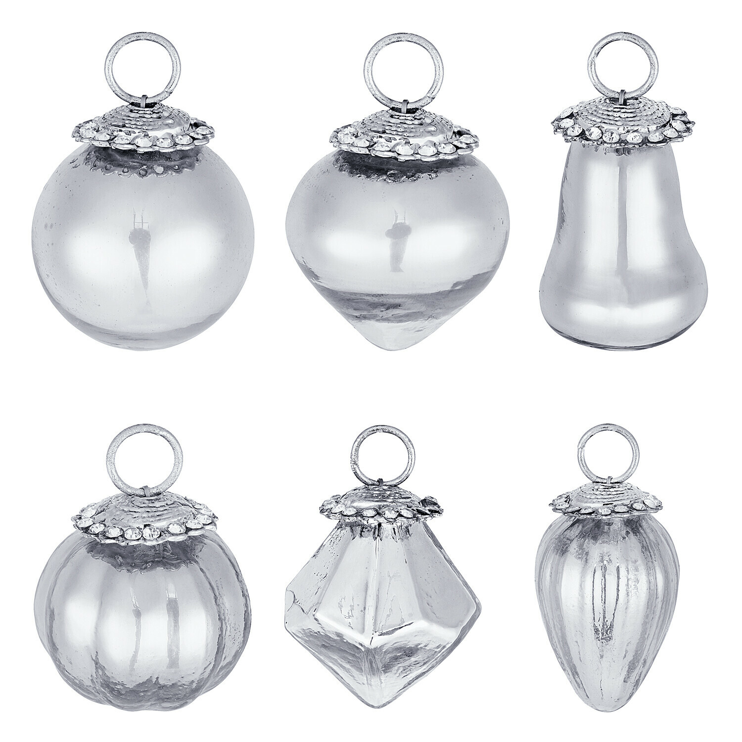 Ensemble de 6 décorations de Noël en argent antique avec différentes formes, ornements festifs