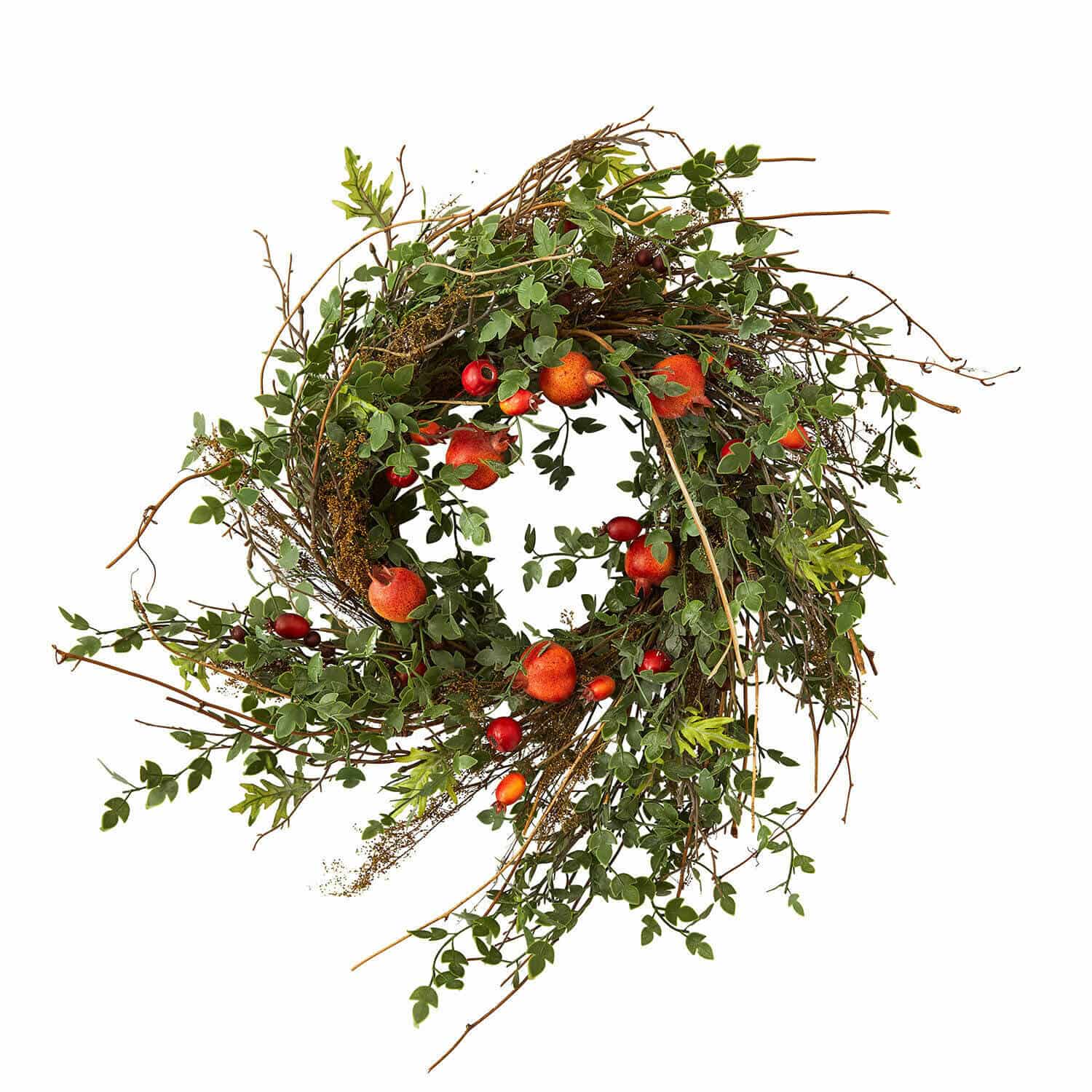 Couronne Karidah Couronne décorative en branches, feuilles vertes et fruits rouges pour décoration automnale intérieure