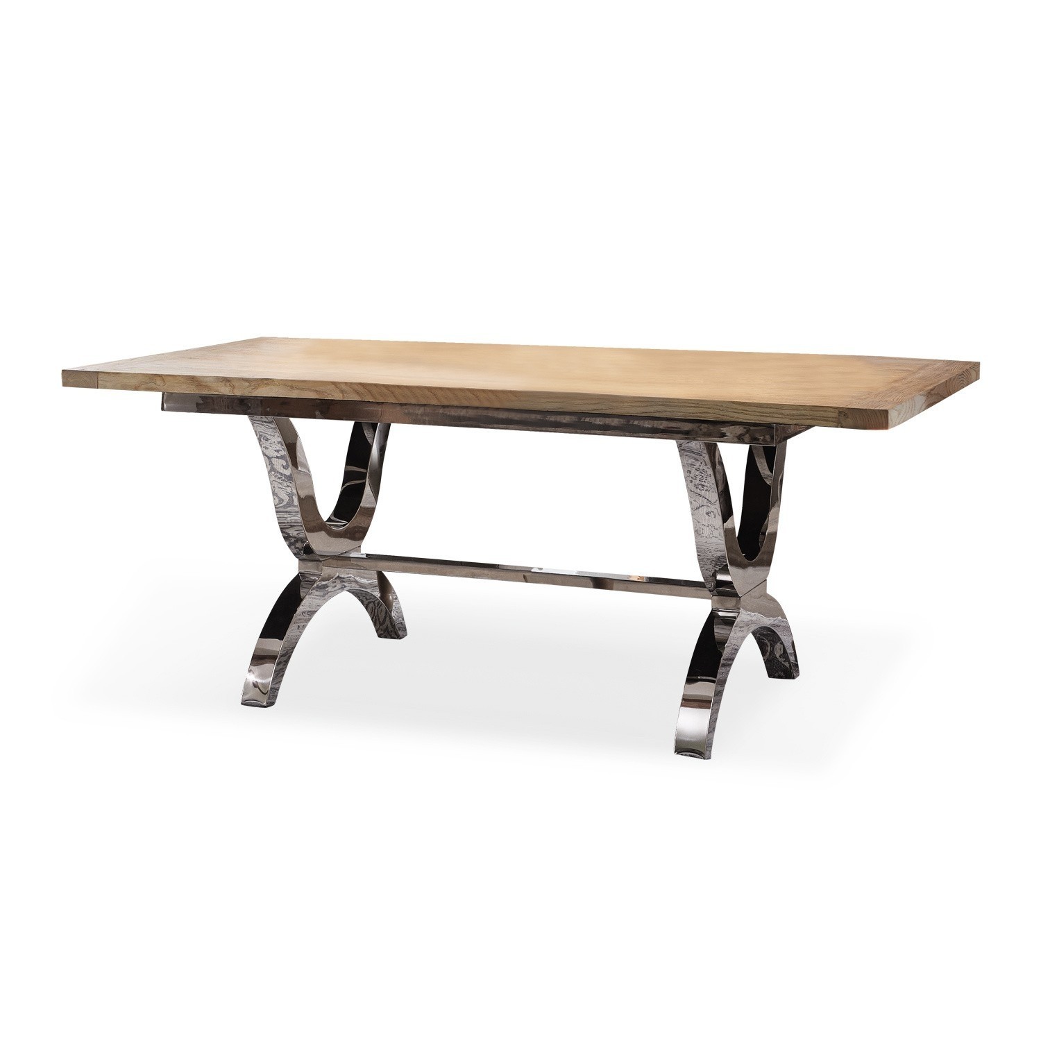 Table Grover Table en bois clair avec pieds métalliques brillants au design moderne pour salle à manger
