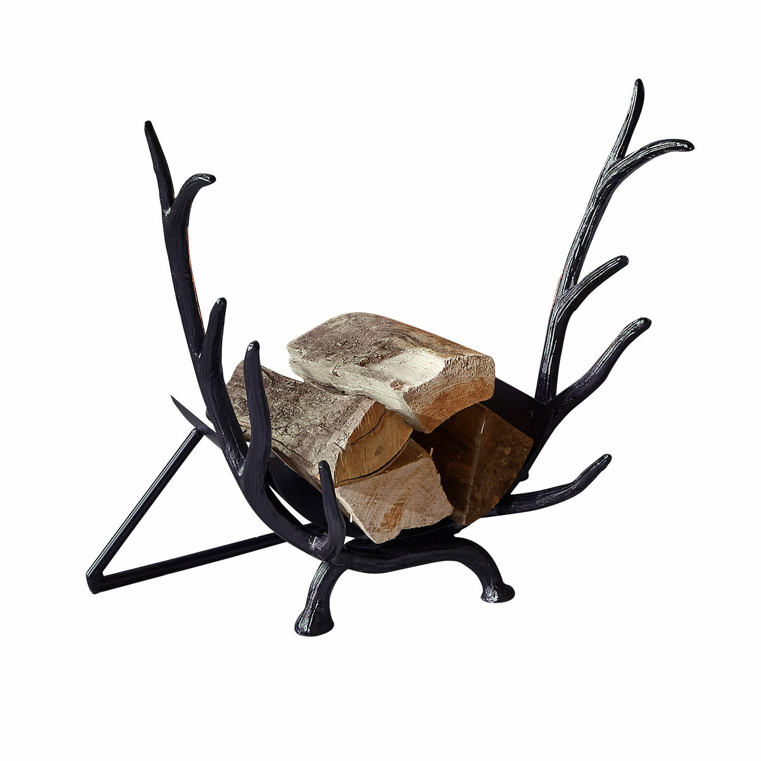 Porte-bûches Soreva Porte-bûches en métal noir en forme de bois de cerf avec des bûches de bois à l'intérieur