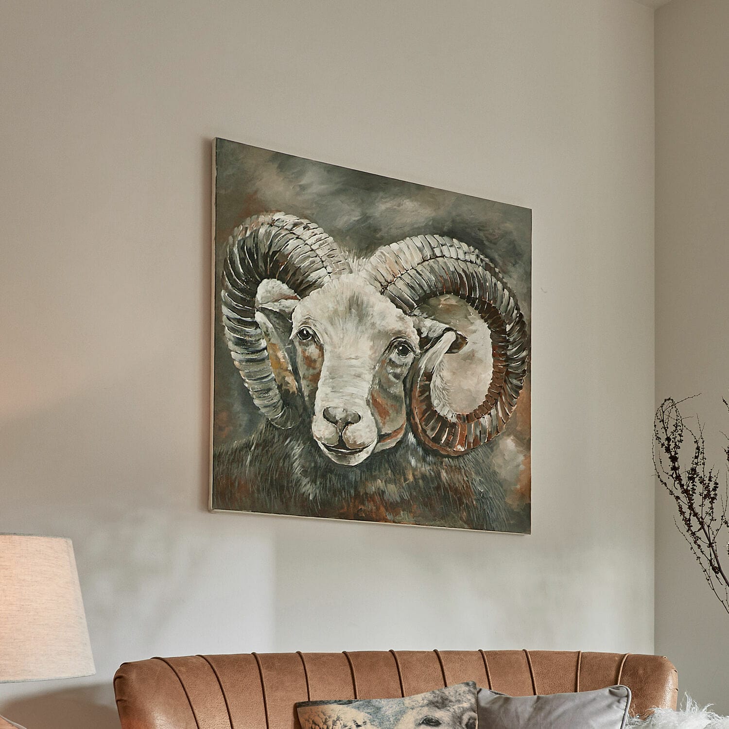 Afbeelding Nahant Wanddecoratie met afbeelding van een ram in grijs- en bruintinten voor interieurdecoratie