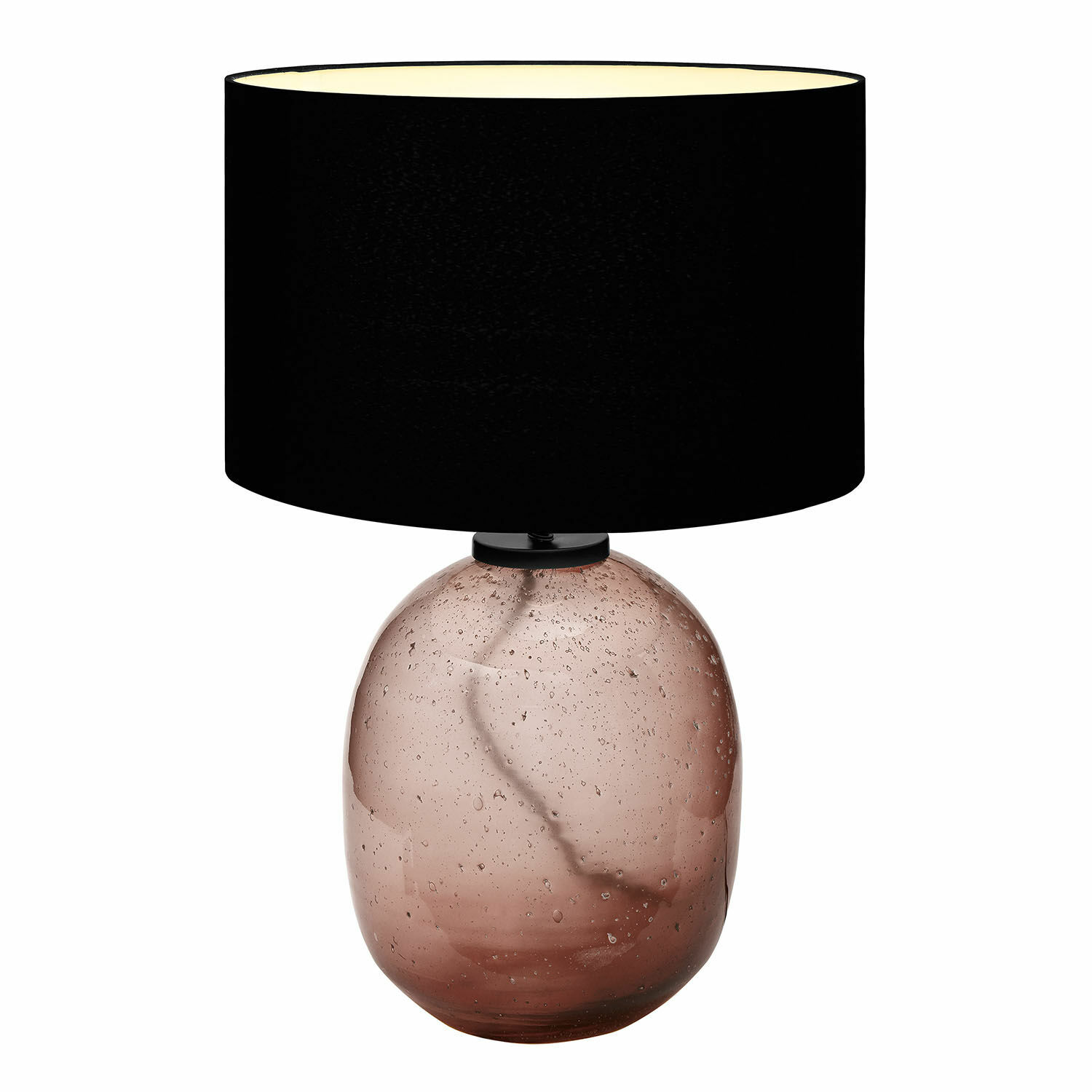 Lampe de table en verre rose avec abat-jour noir, design moderne pour salon