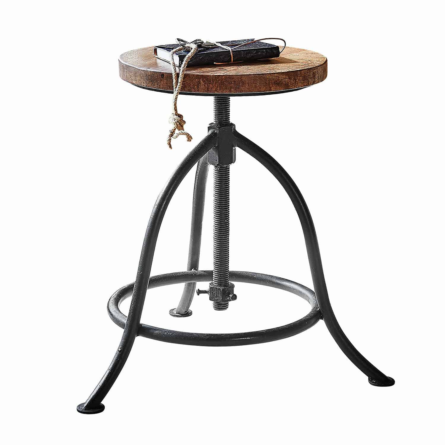 Tabouret Greenbriar Tabouret industriel avec assise en bois réglable et base métallique noire robuste
