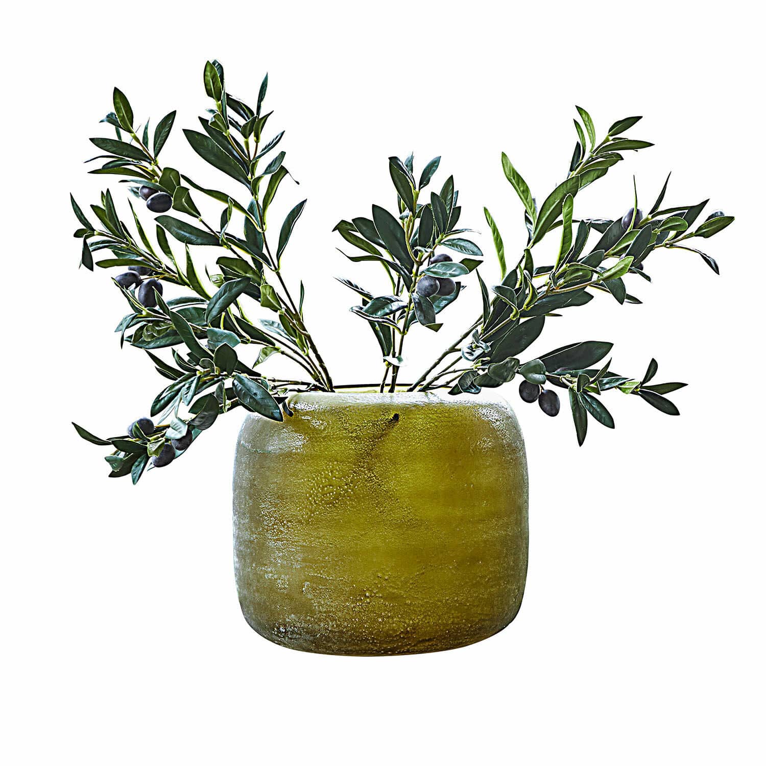 Vase Hilvento Vase vert en verre mat avec branches d'olivier, décoration intérieure naturelle et élégante