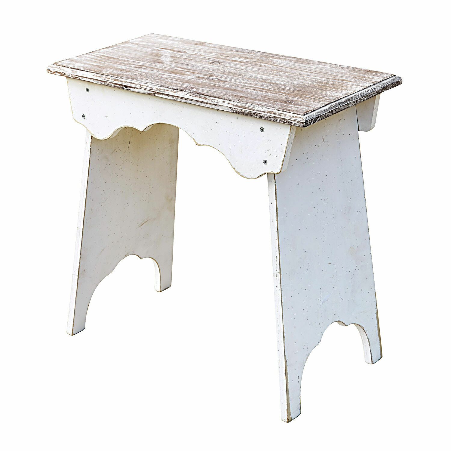 Tabouret Fria Tabouret en bois blanc avec plateau vieilli style vintage pour décoration rustique