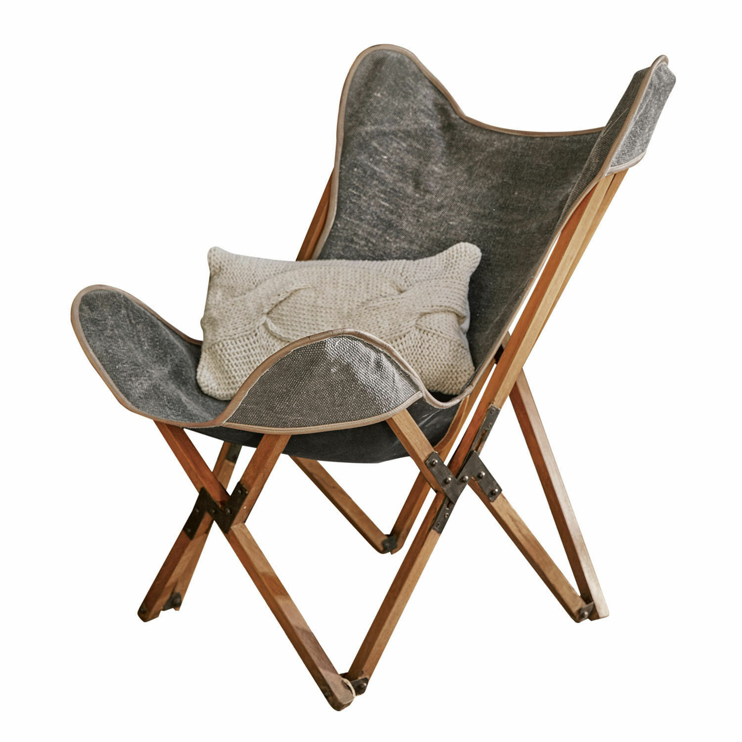 Fauteuil pliant Locmélar Fauteuil pliant en bois avec tissu gris et coussin décoratif clair pour intérieur confortable