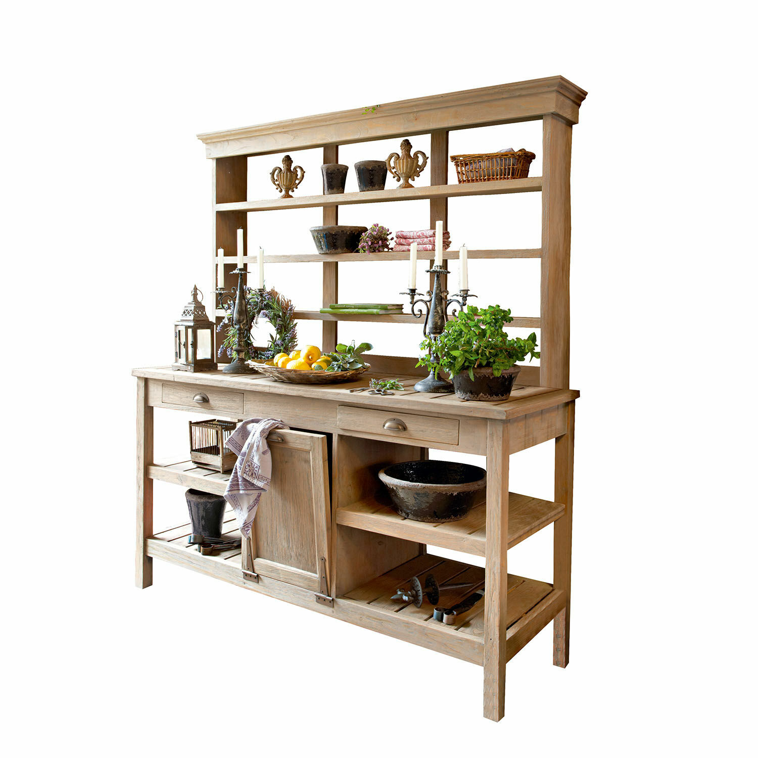 Tuinkast Fallon Houten dressoir in natuurlijke kleur met planken en lades voor opbergruimte en decoratie