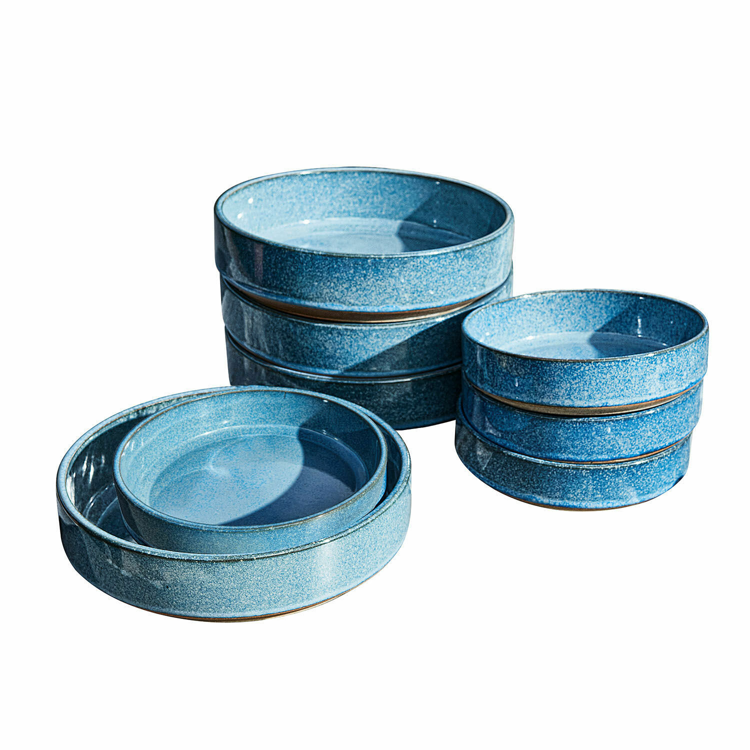 Bord set van 8 Darney Set blauwe keramische kommen in verschillende maten voor serveren en decoratie