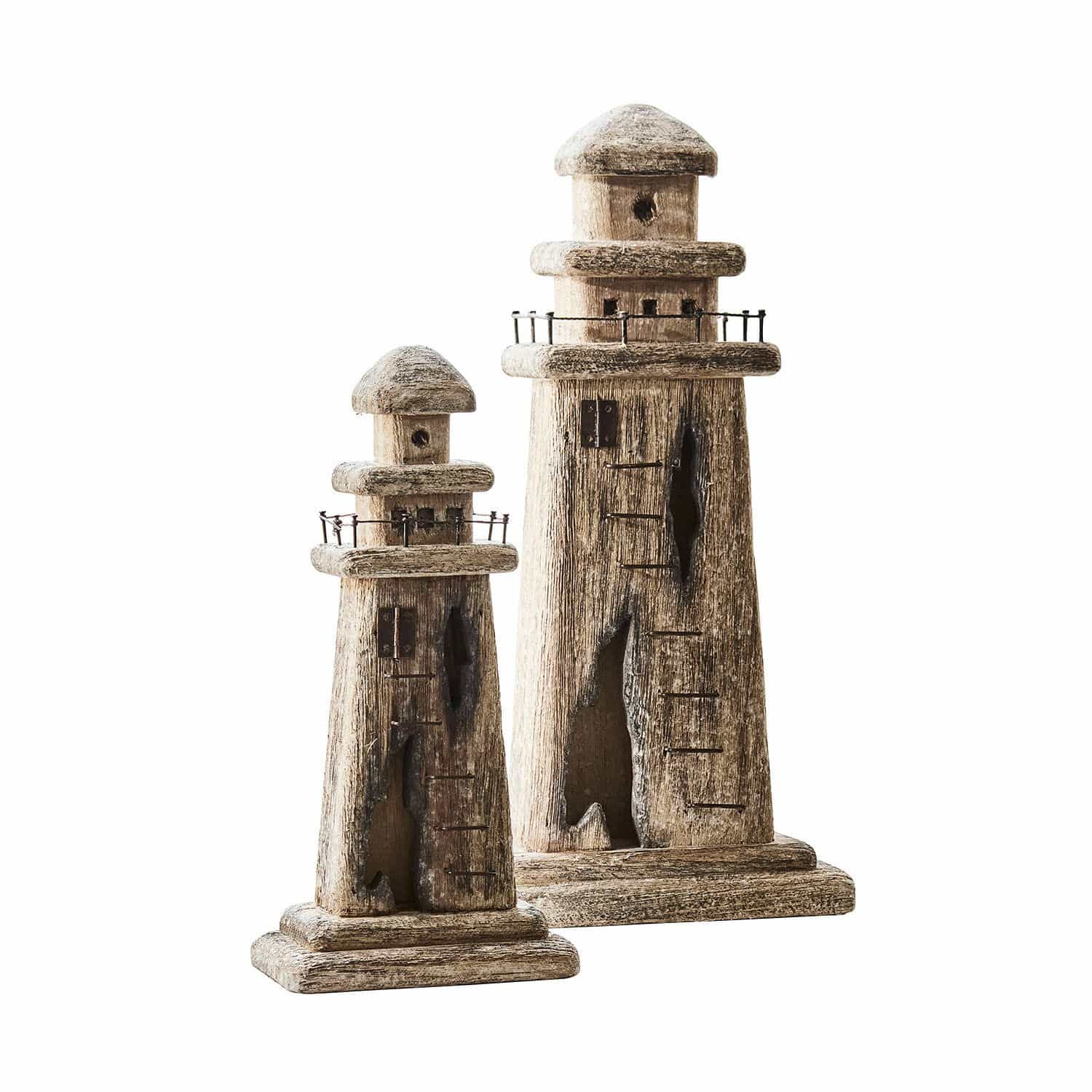 Siervuurtoren set van 2 Bourgneuf Twee decoratieve vuurtorens van natuurlijk bruin hout in verschillende maten, interieur- en tuindecoratie