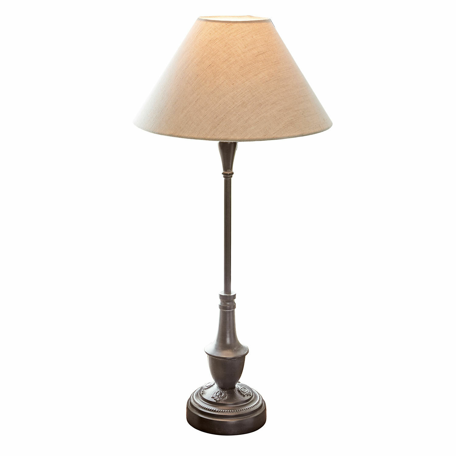 Lampe de table classique avec base en métal et abat-jour beige pour salon