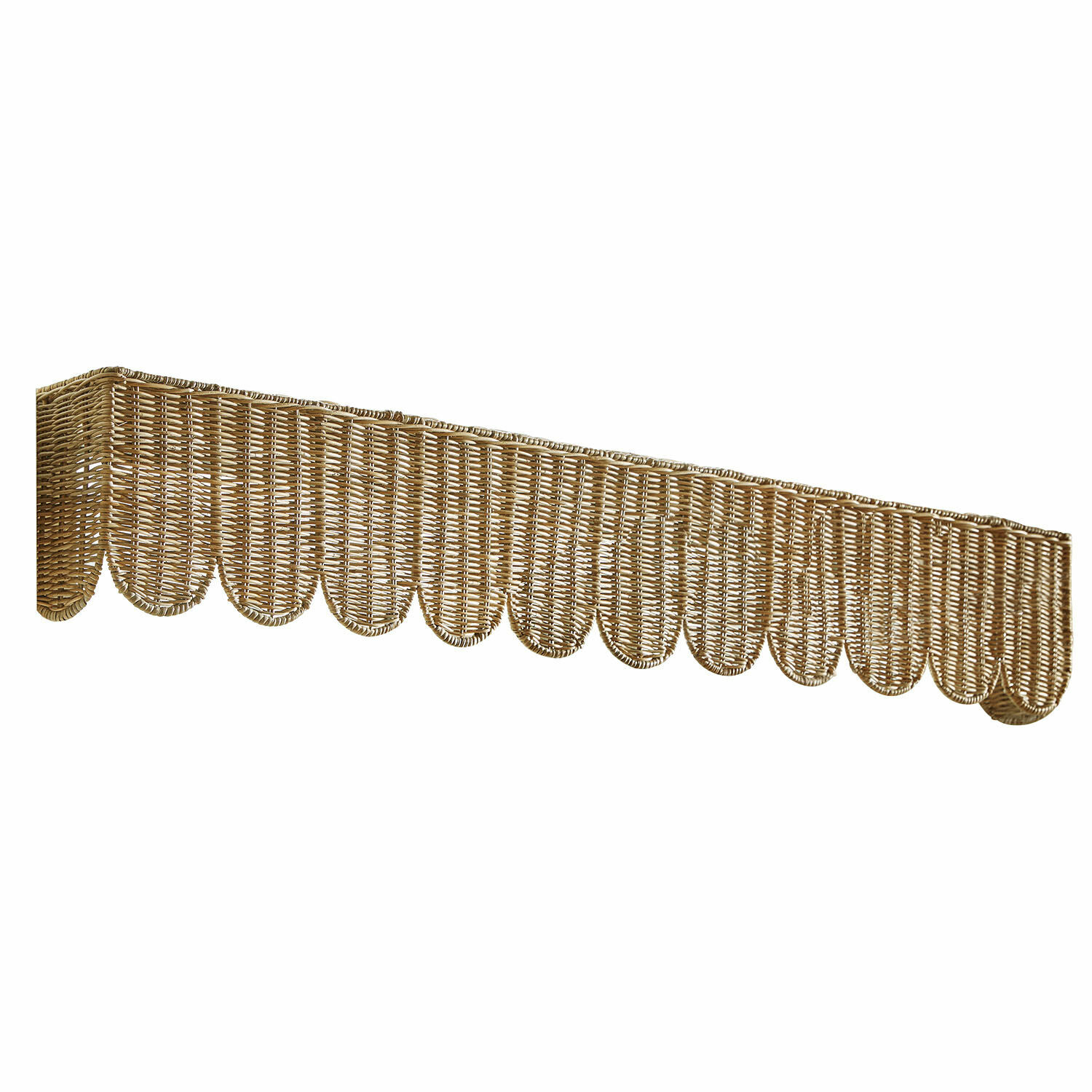 Habillage de fenêtre Glyndon Lambrequin en rotin naturel beige avec bord ondulé pour décoration de fenêtre élégante