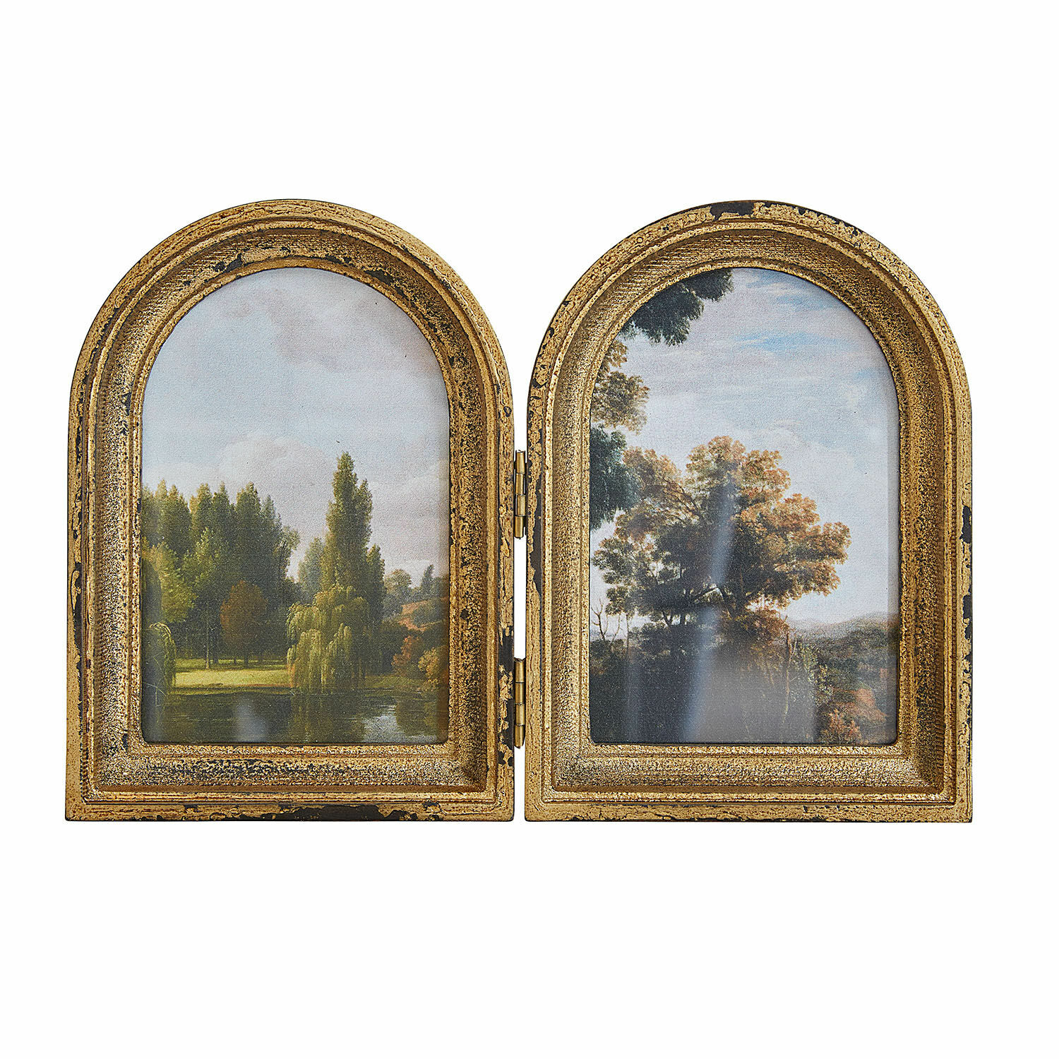 Cadre-photo Beaurain Cadre double en bois doré vieilli avec peintures de paysages et arbres verts