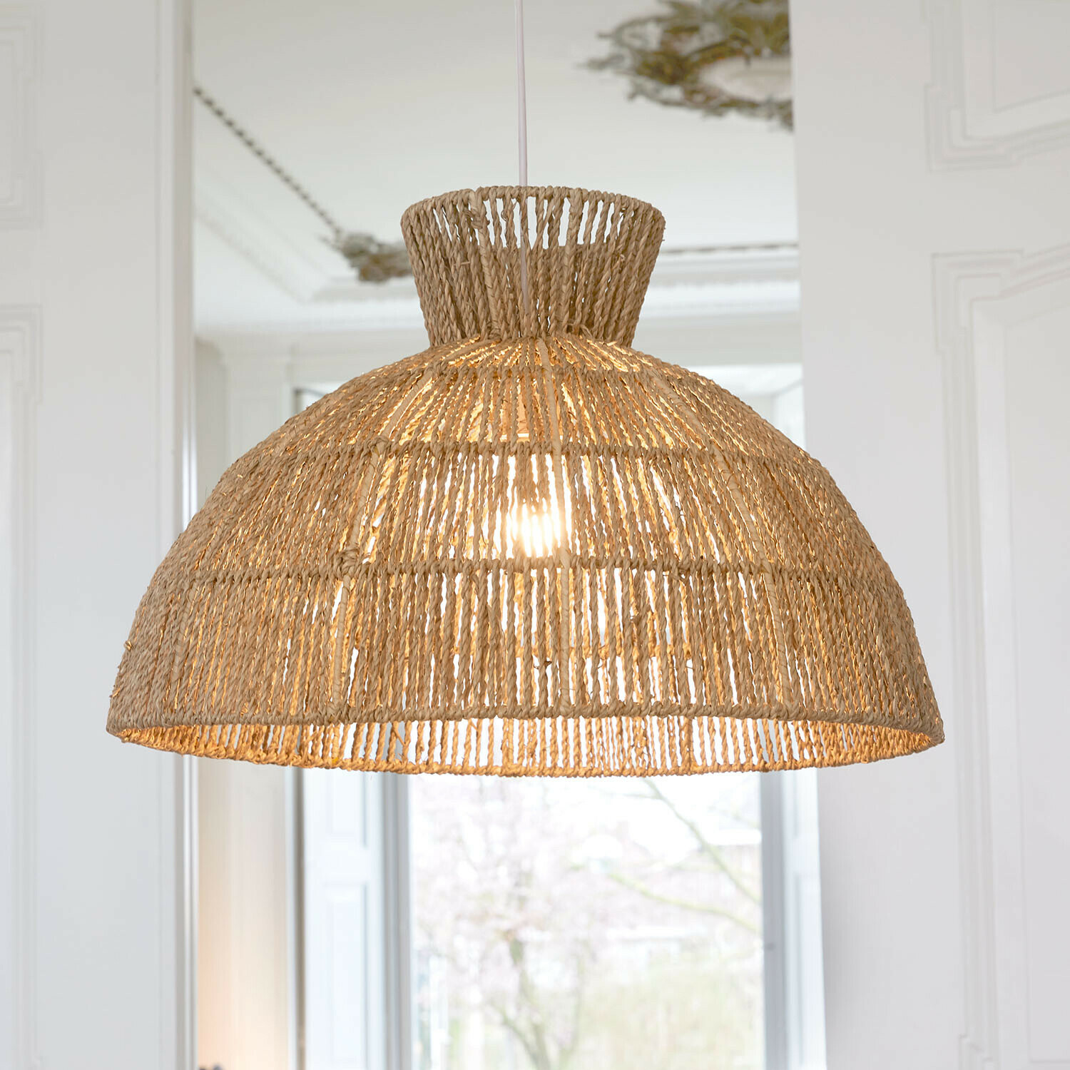 Lampenkap Marcellines Hanglamp van natuurlijke beige touw, boho stijl, sfeerverlichting voor woonkamer