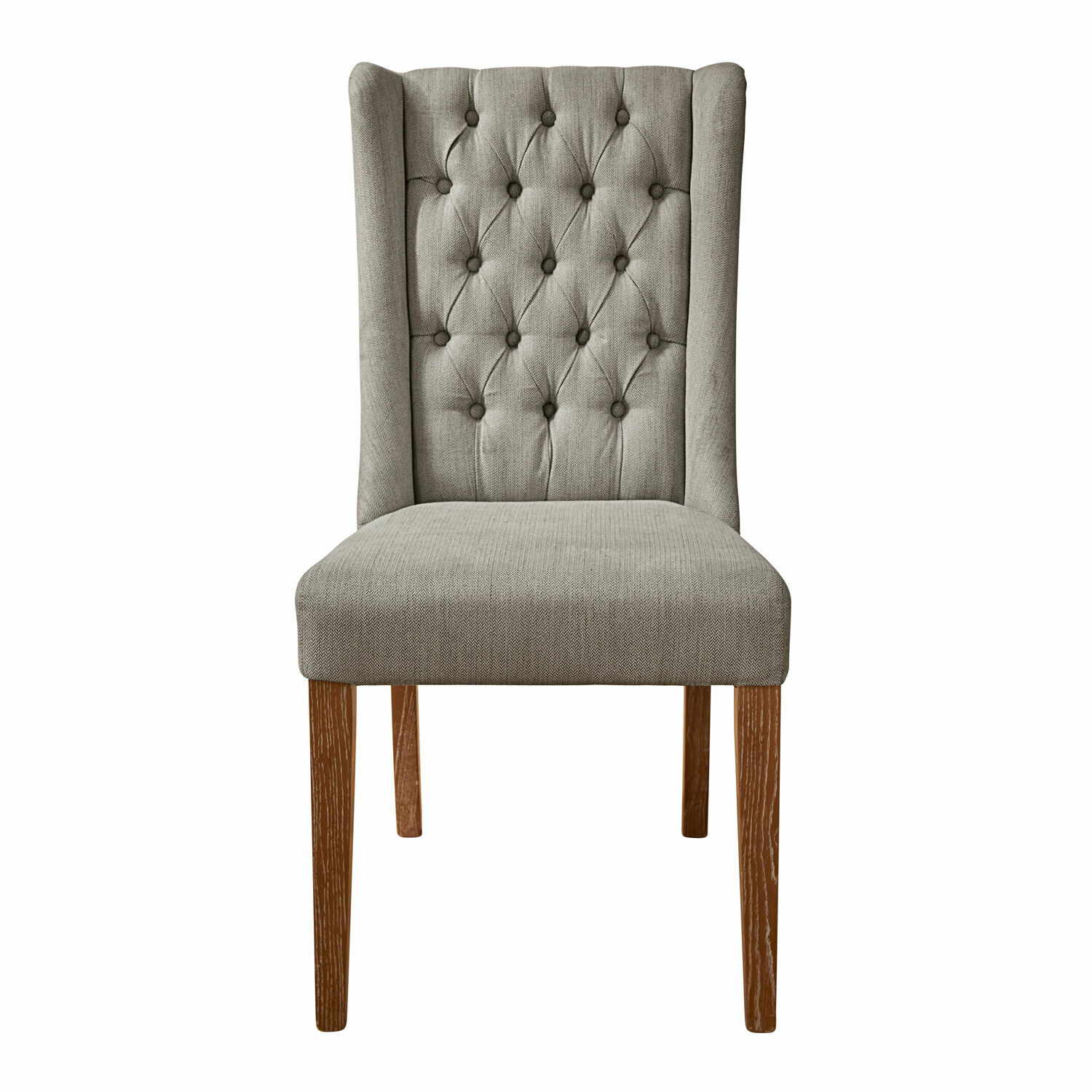 grijs Grijze Sudbury gestoffeerde stoel met houten poten, elegante eetkamerstoel