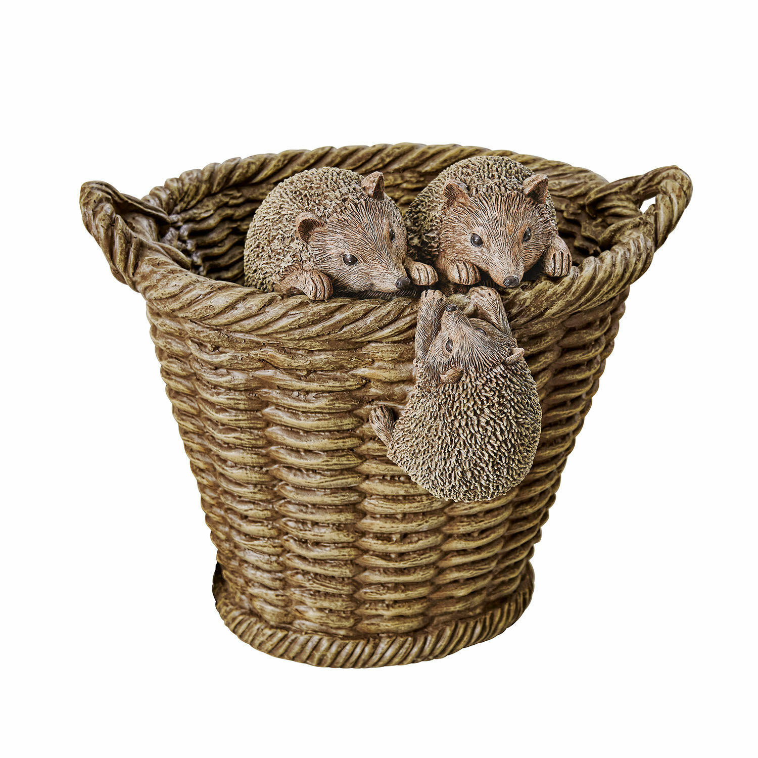 Sierpot Gabriel Decoratieve bruine kunststof mand met egelfiguren, originele tuindecoratie