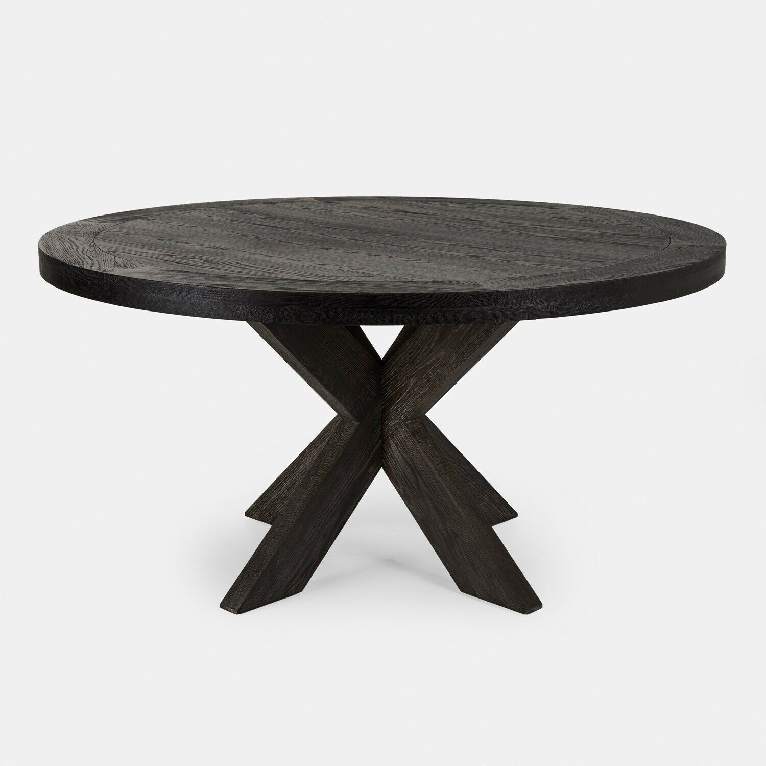 Table Darvoux Table ronde en bois foncé avec pied croisé en X, design moderne et élégant pour salle à manger