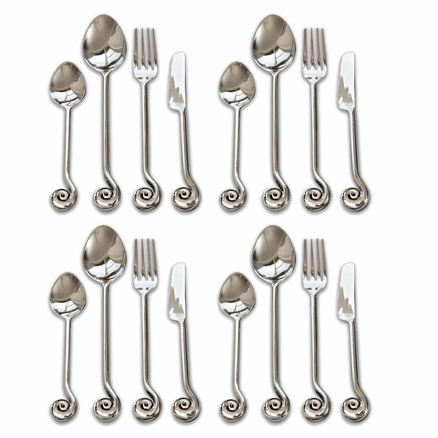 Couverts Hadley Ensemble de couverts en acier inoxydable argenté avec poignée en spirale décorative, 16 pièces