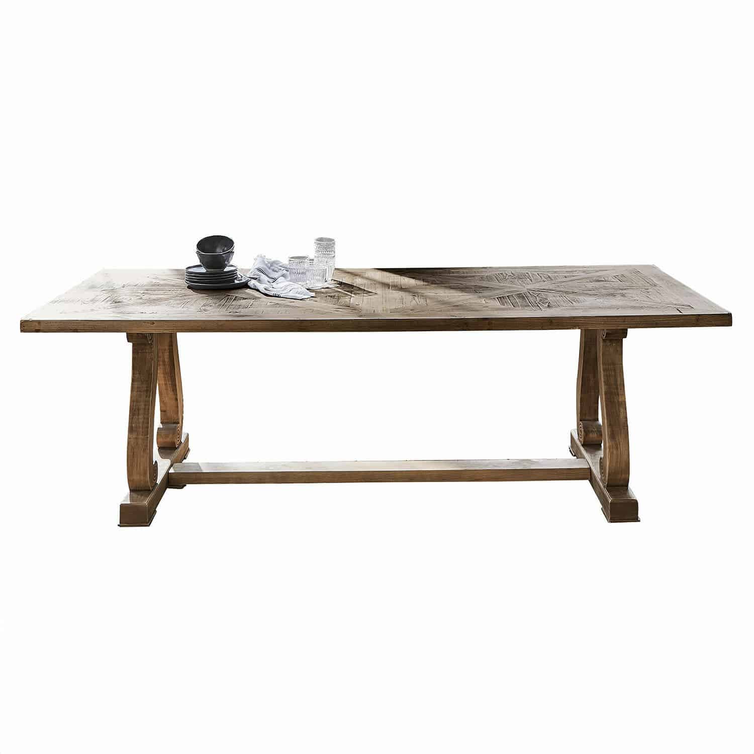 Table Campbelltown Grande table en bois avec plateau rustique et pieds solides, couleur bois naturel