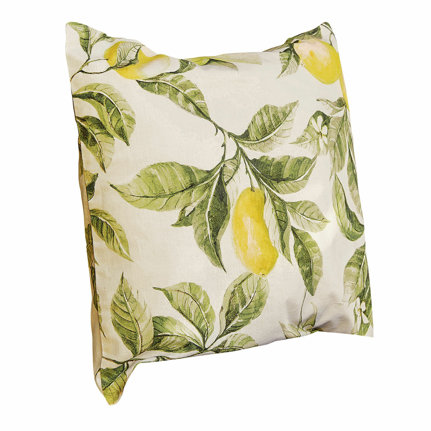 Kussenhoes Darfield Decoratief katoenen kussen in crème met groene bladeren en gele citroenen voor interieur