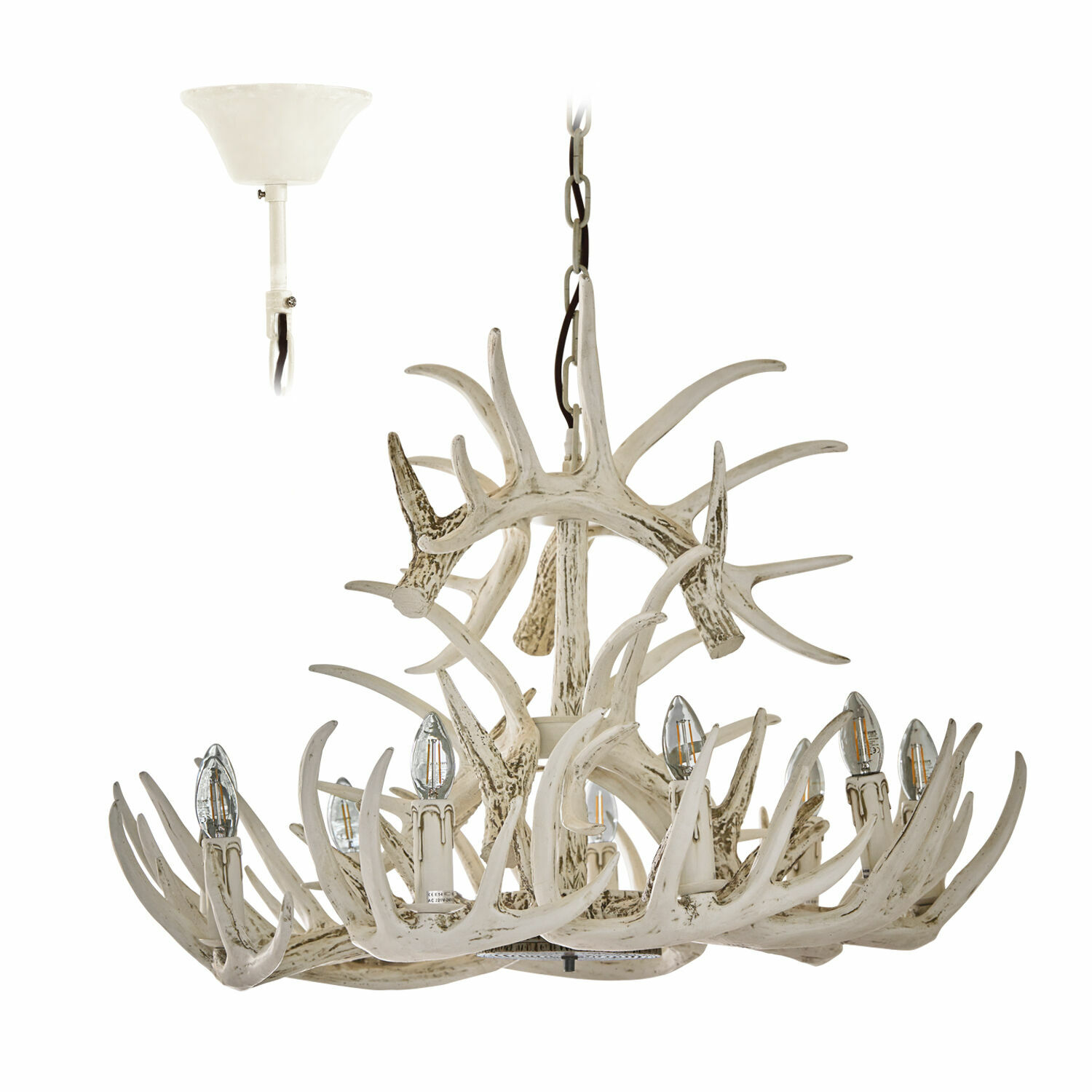 blanc vieilli Lustre Ardin en matériau imitation bois de cerf couleur blanc antique, lampe suspendue décorative