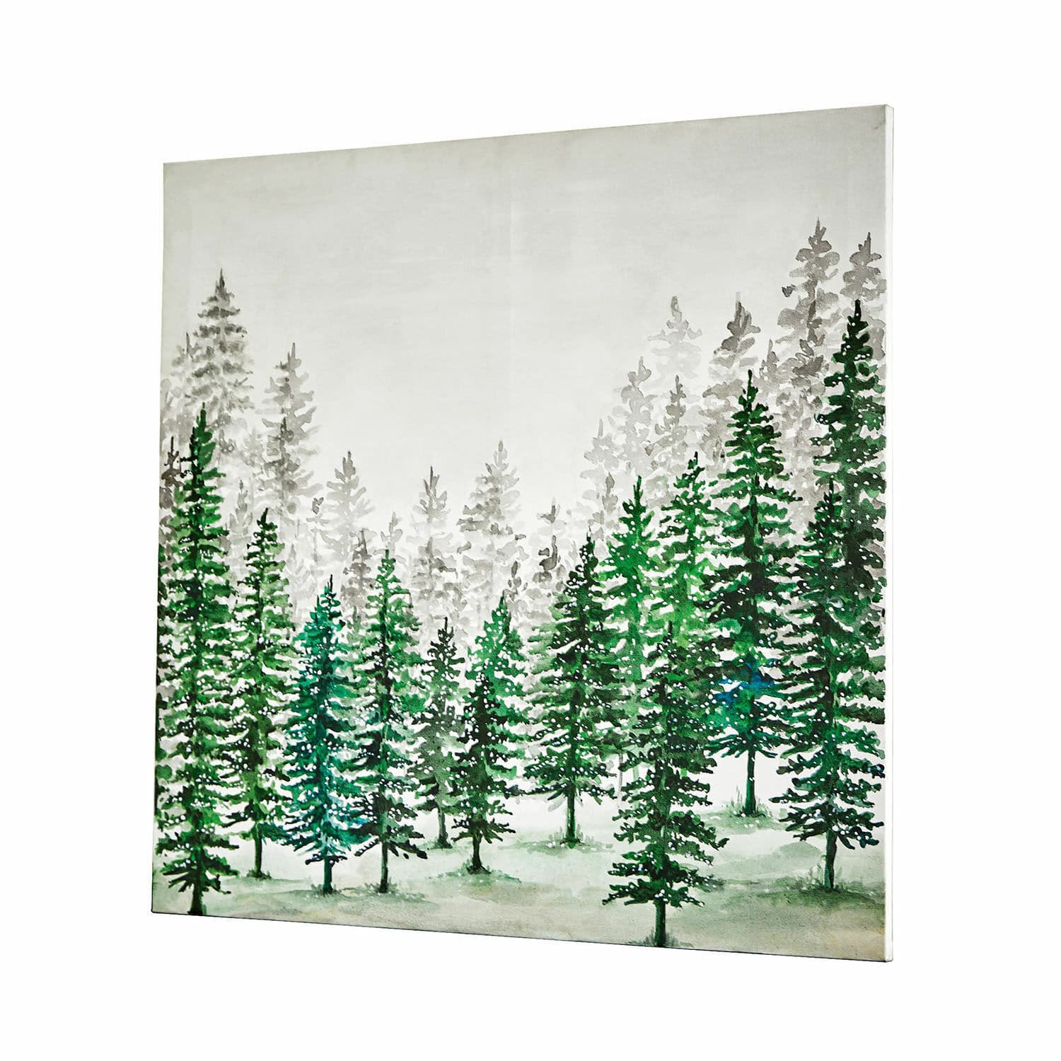 Afbeelding Mierta Decoratief schilderij met groene en grijze naaldbomen op lichte achtergrond, wanddecoratie