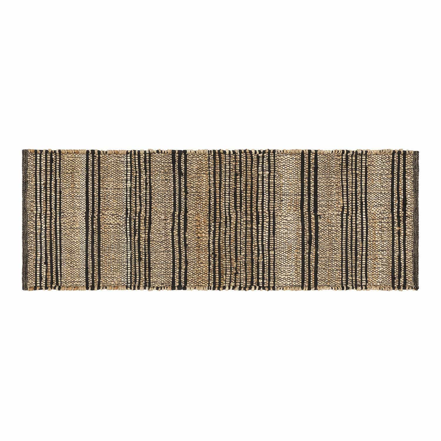 Tapis long Lantenot Tapis en jute beige à rayures noires, matériau naturel, décoration de sol intérieure