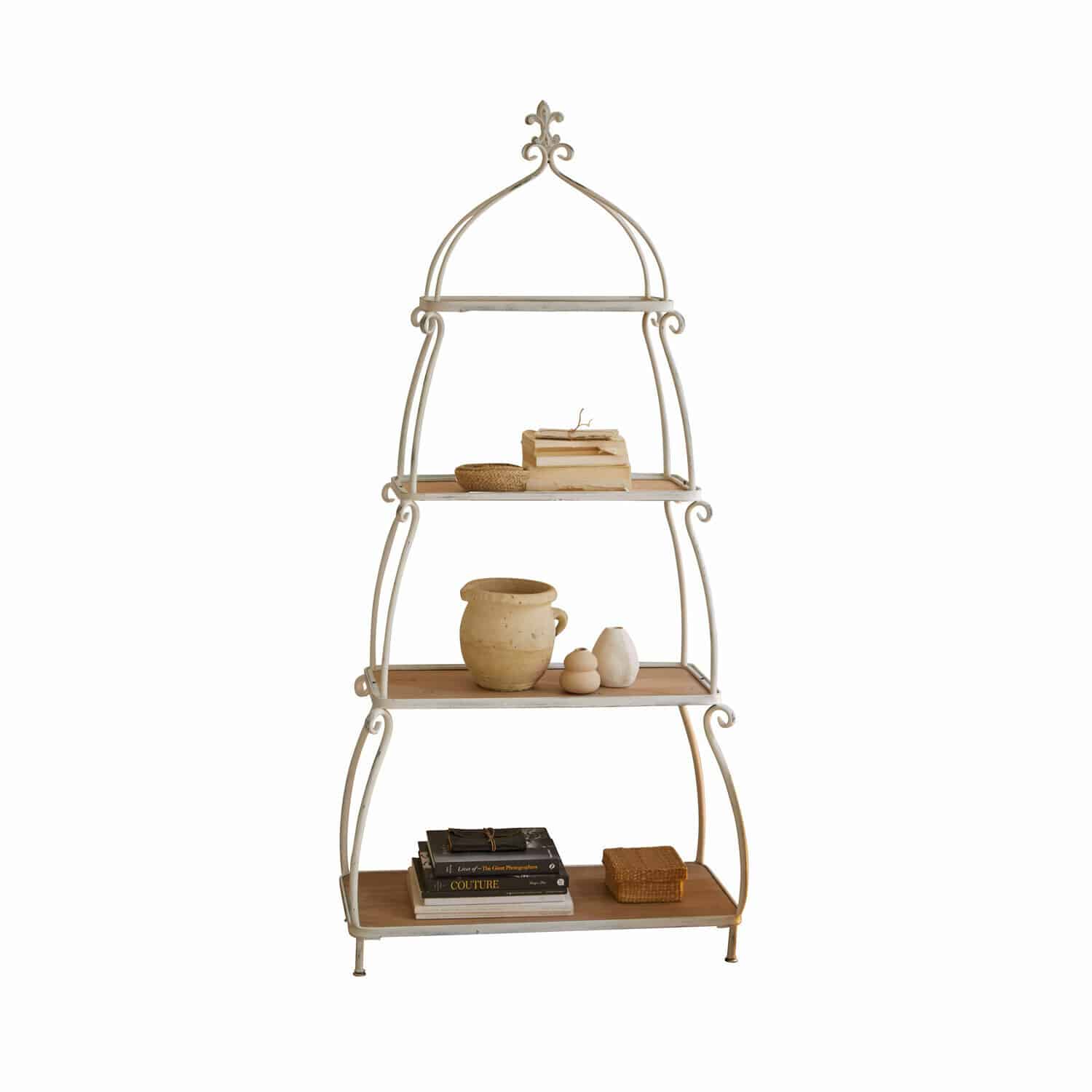 Rek Kellington Witte metalen plank met houten planken en decoraties voor woonkamer of kantoor