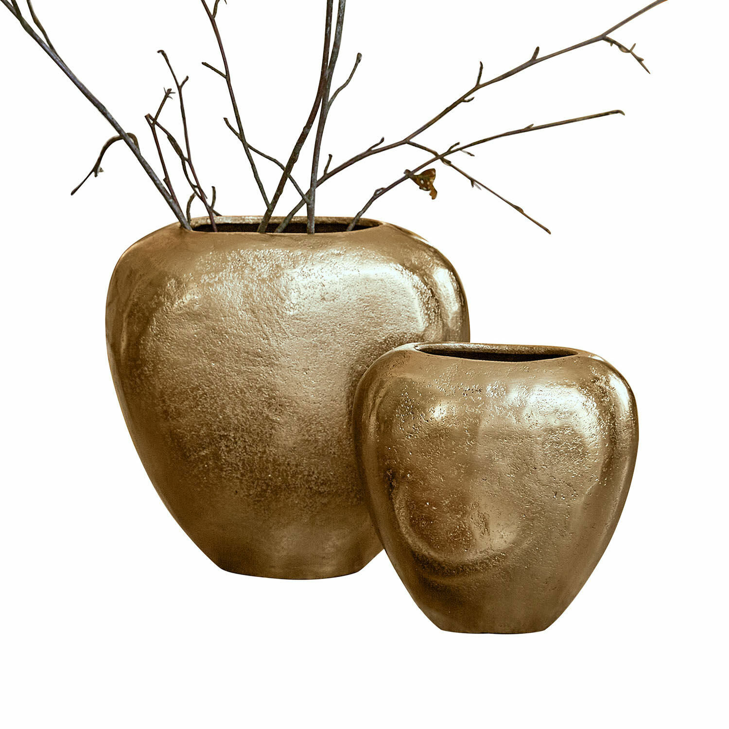 Lot de 2 vases Cezelle Ensemble de deux vases en céramique dorée à forme arrondie pour décoration intérieure
