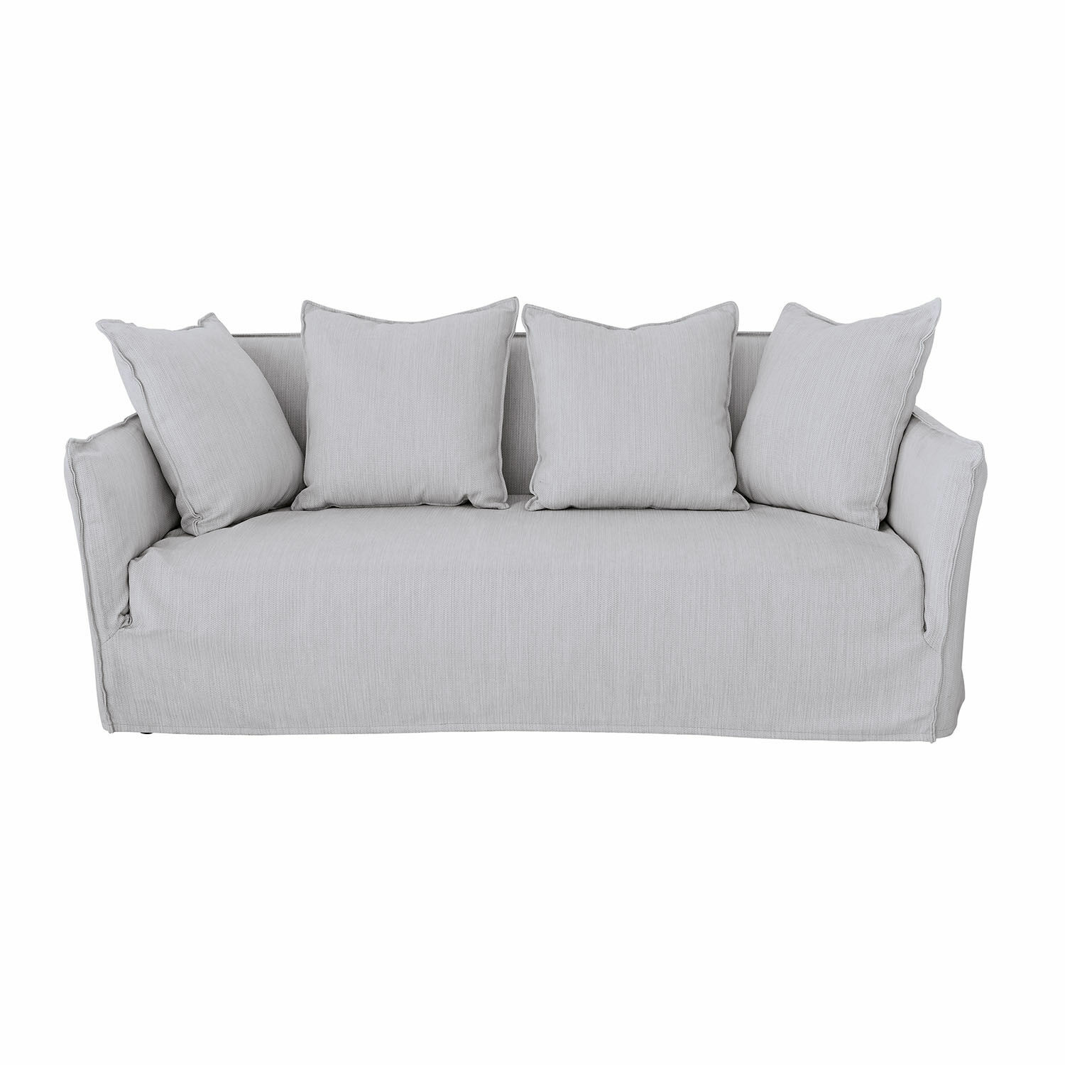 Canapé Ermesinde gris en tissu avec quatre coussins, confortable pour extérieur et terrasse