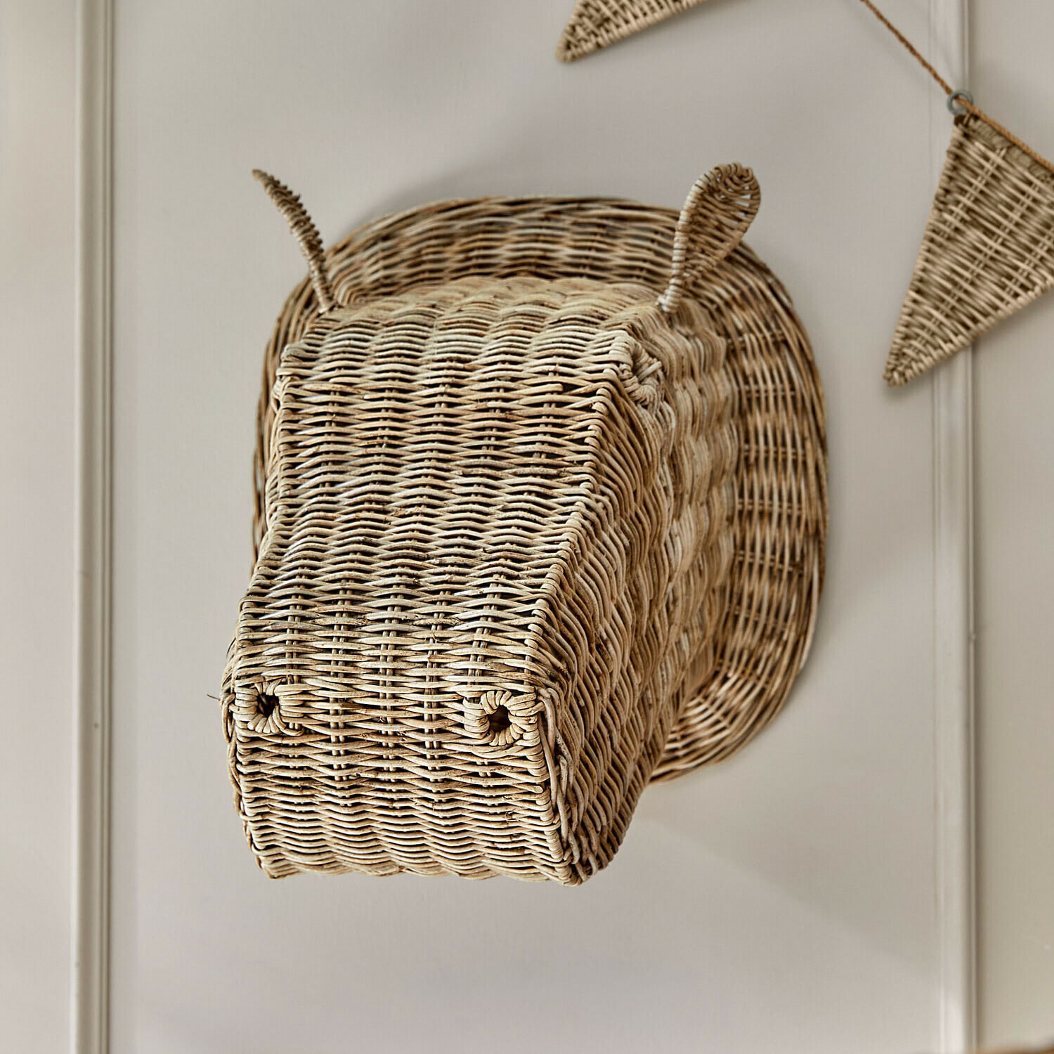 Décorations murales Wibbelu Tête d’hippopotame décorative en osier naturel à suspendre au mur pour décoration intérieure