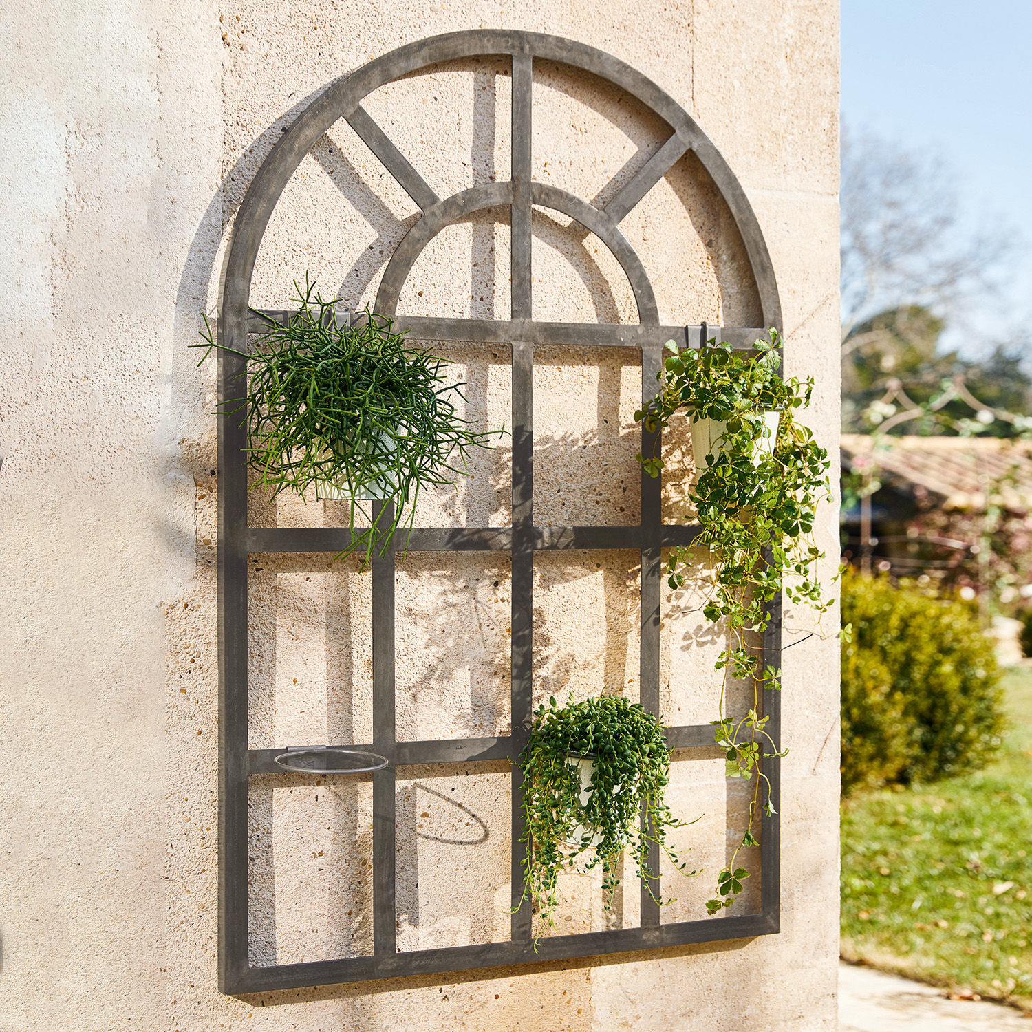 Plantenrek Villandor Zwart metalen wandklimrek met plantenplanken voor tuin- en wanddecoratie