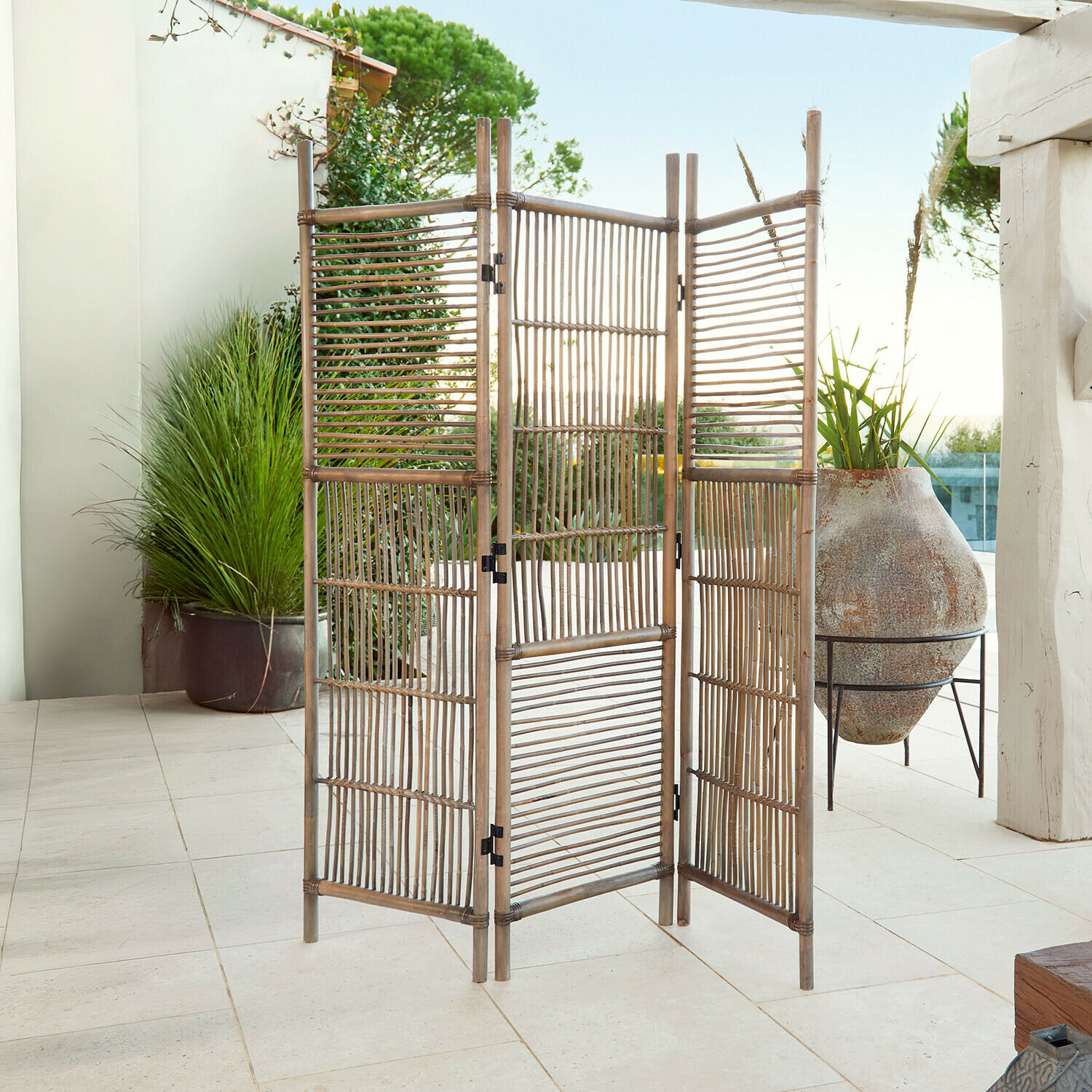 Roomdivider Langforda Driedelig bamboe kamerscherm in natuurlijke kleur, licht en decoratief voor binnen en buiten