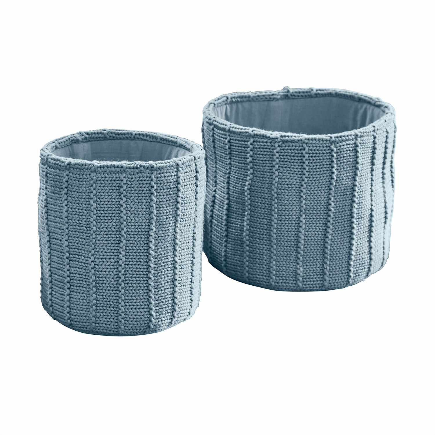 Mand set van 2 Fiorenzo Set van twee ronde, blauw gebreide manden voor praktische opslag thuis