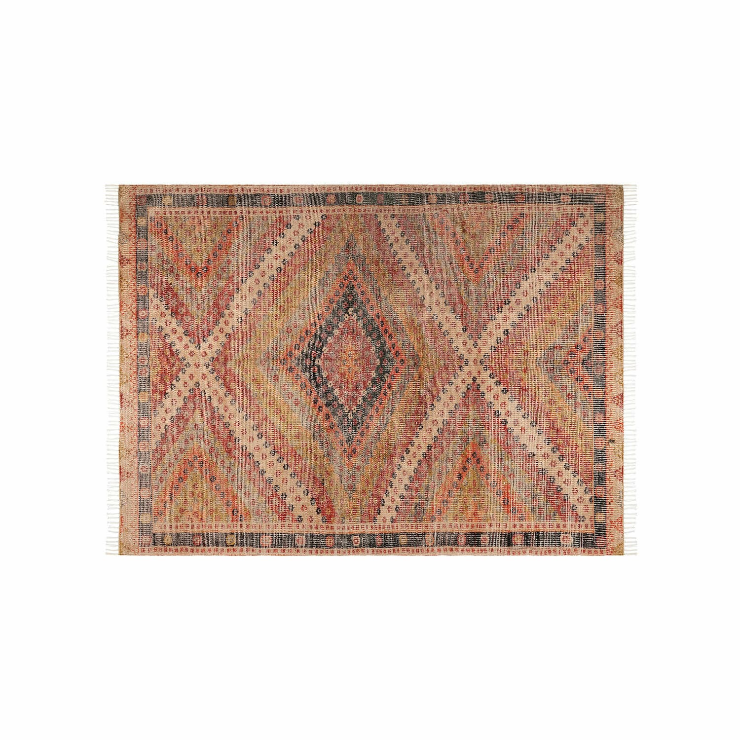 Tapis d’intérieur et d’extérieur Mildura Tapis tissé avec motif géométrique en tons chauds beige et rouge, style ethnique.