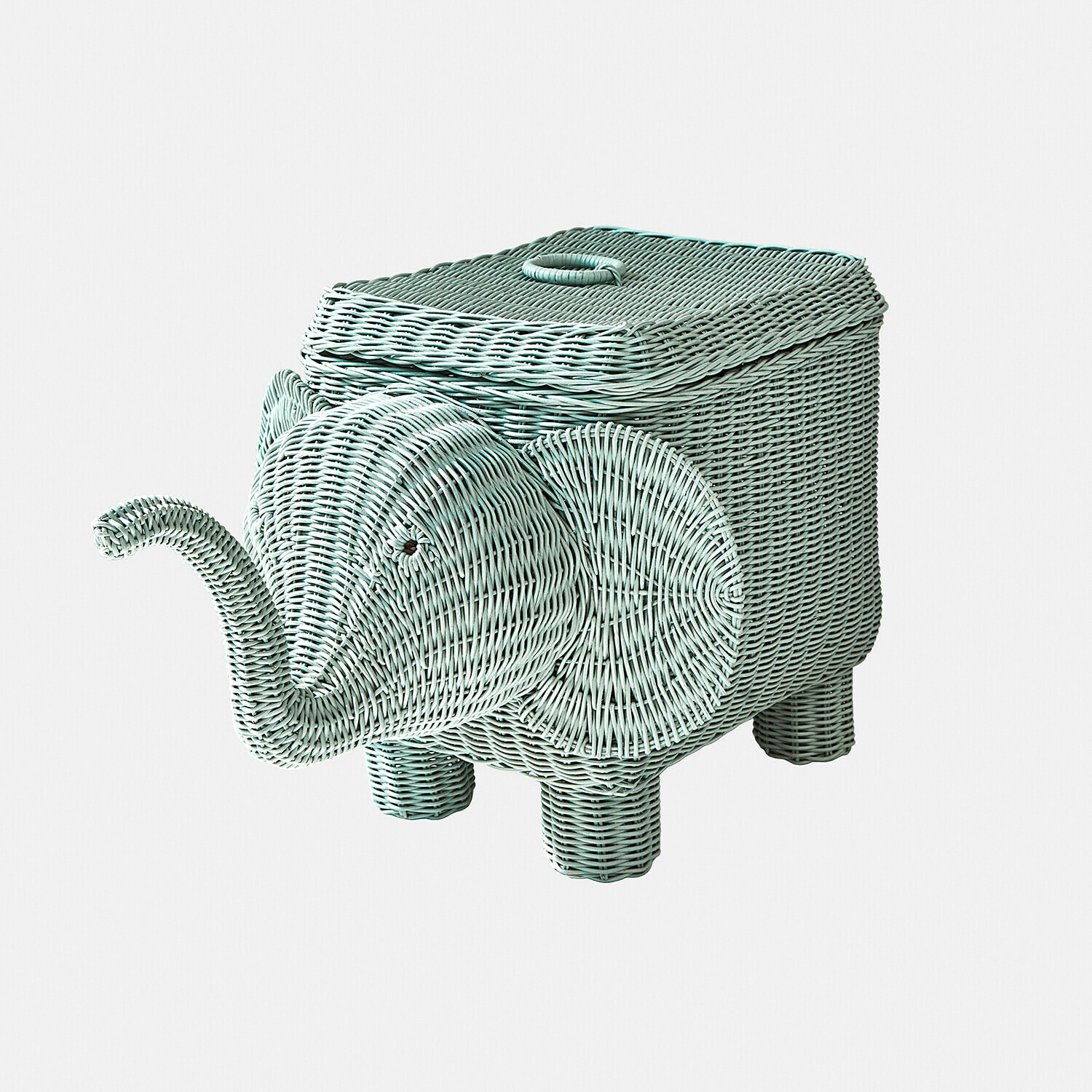 Panier « Éléphant » Bellyboo Boîte en rotin vert menthe en forme d'éléphant, rangement décoratif et fonctionnel pour la maison