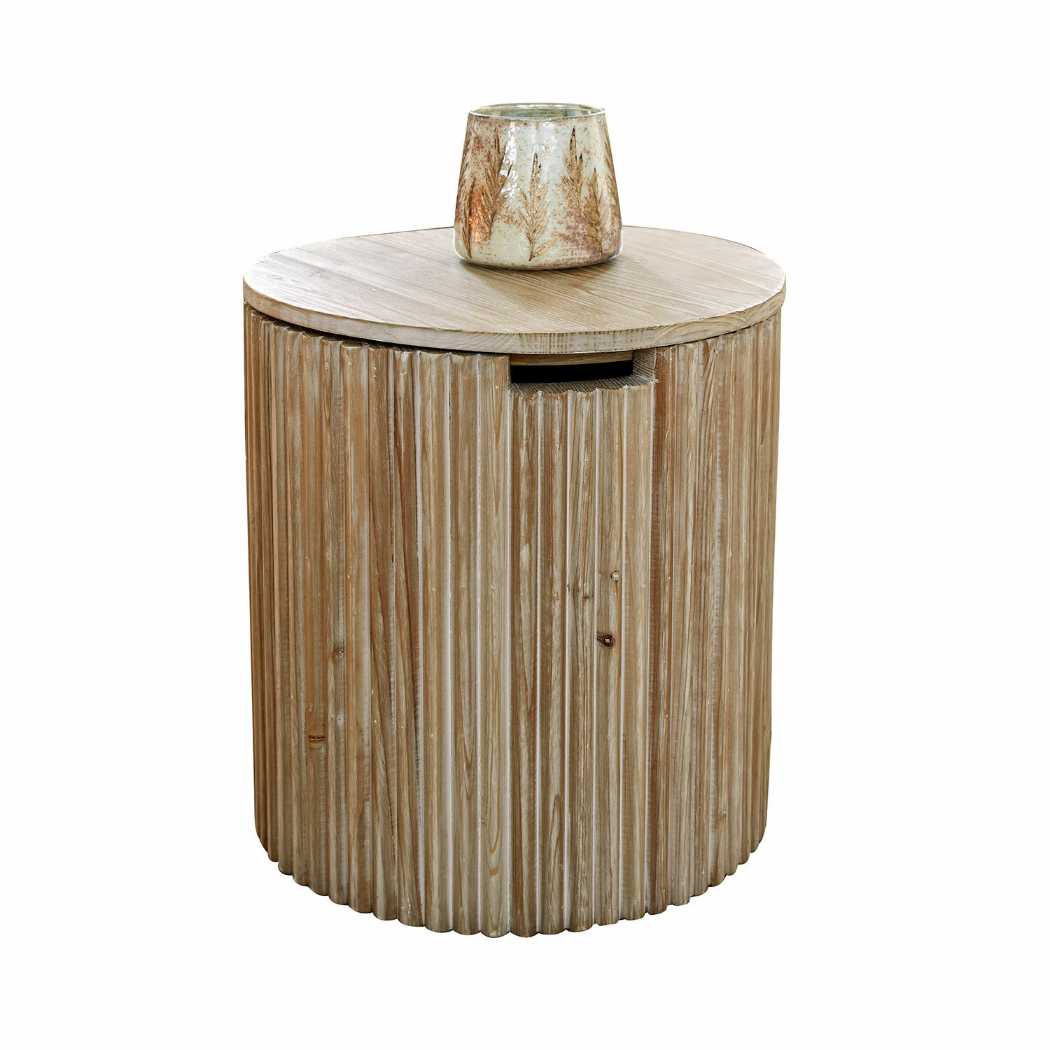 Table d’appoint Saintouré Table d'appoint ronde en bois naturel avec un photophore décoratif sur le dessus