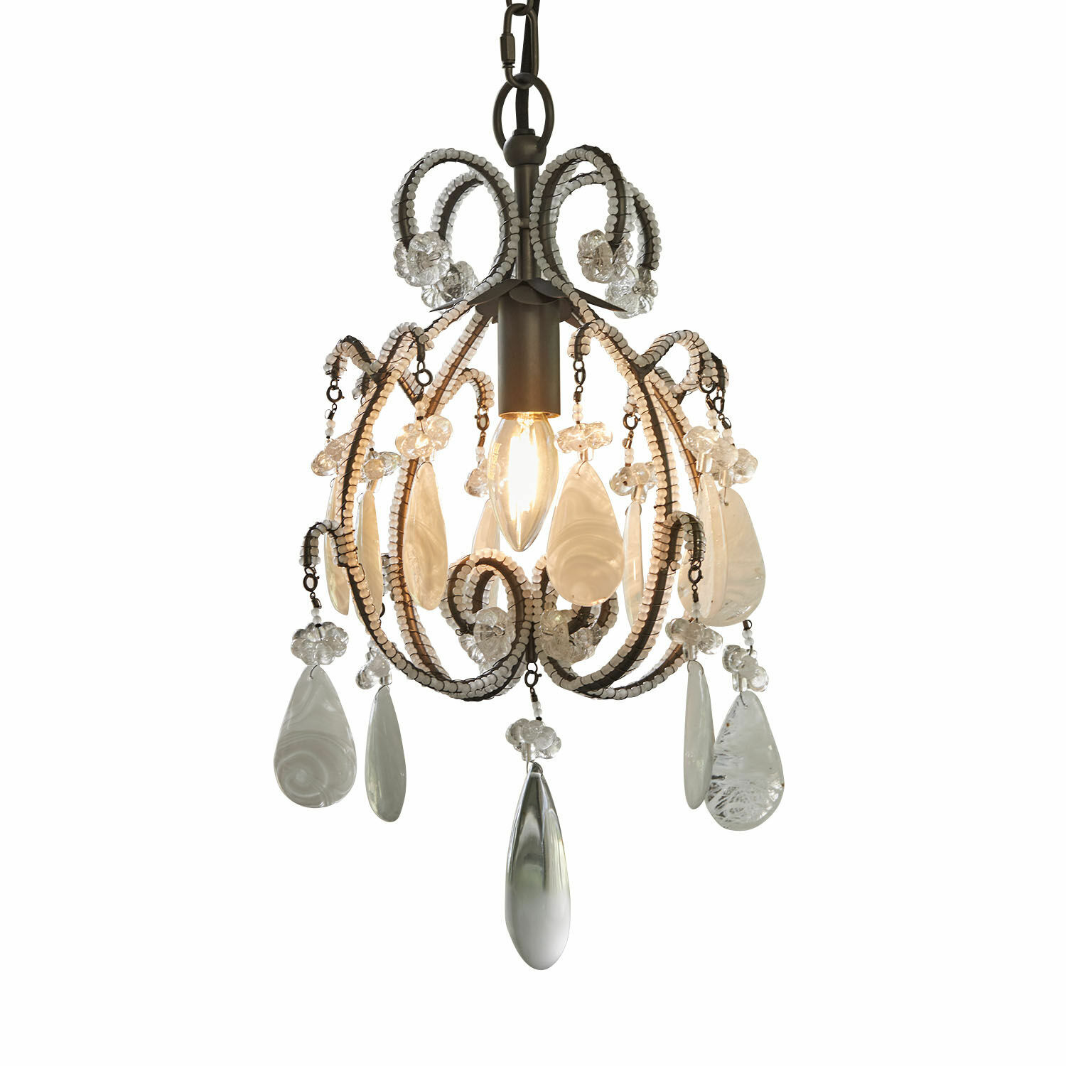 Suspension Calistron Suspension en métal avec pampilles en cristal transparent, luminaire décoratif élégant pour intérieur