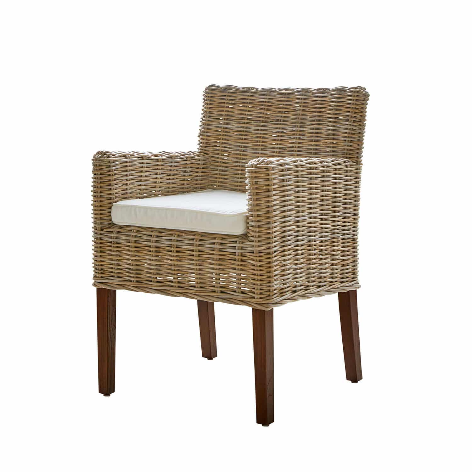 Fauteuil Forêt Douce Fauteuil en rotin avec coussin beige clair et pieds en bois foncé, chaise confortable pour salon