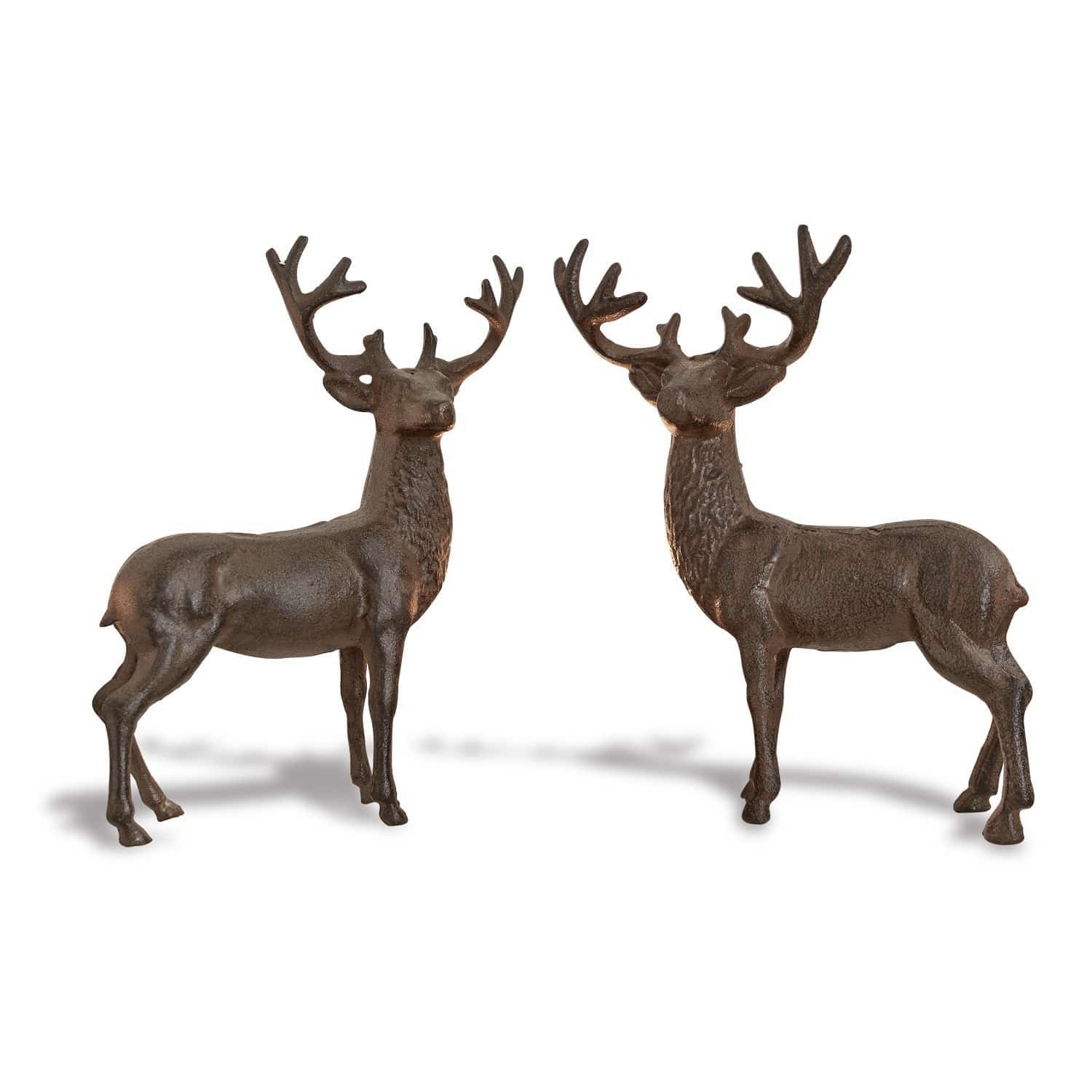 Lot de 2 cerfs décoratifs Friends Deux statues de cerfs en métal brun, décoration intérieure et accessoire de Noël