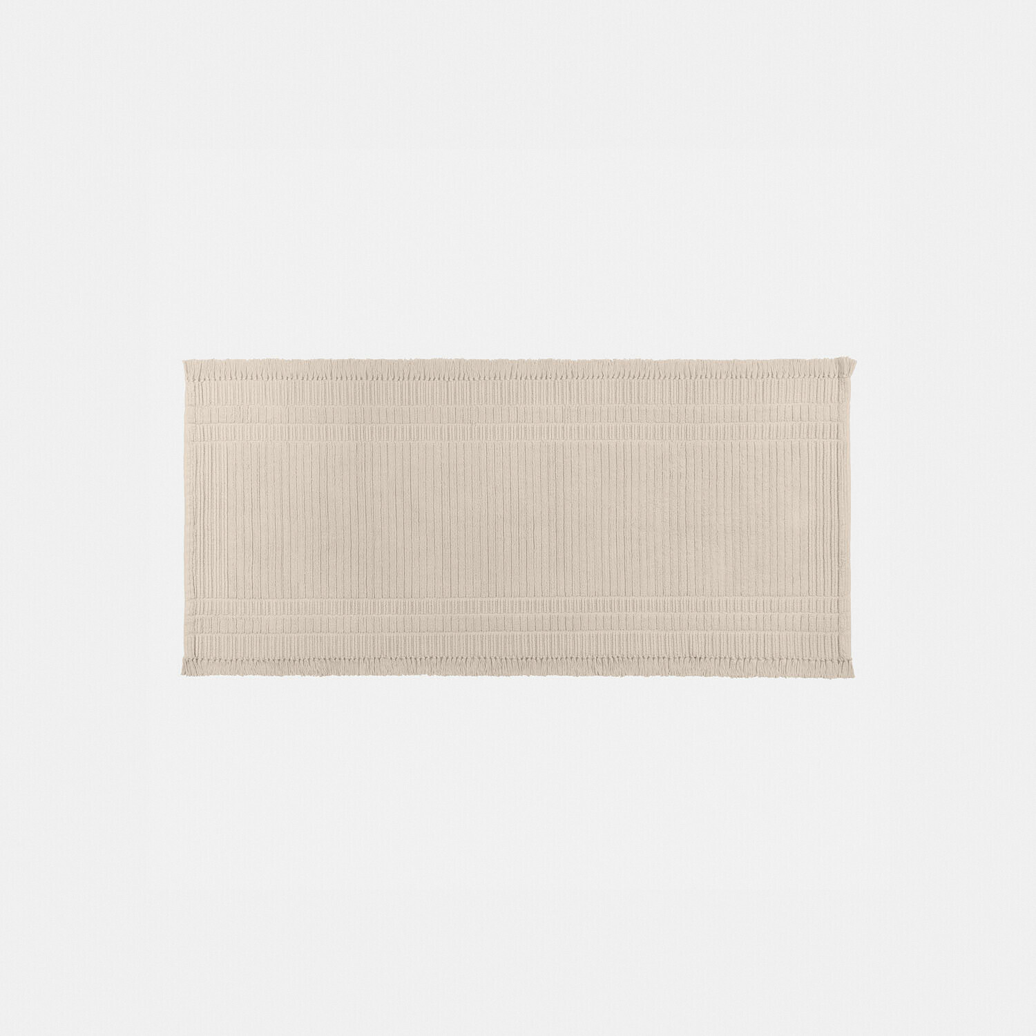 Tapis long Clairenne Tapis de bain beige en coton avec motif discret et franges aux bords pour salle de bain