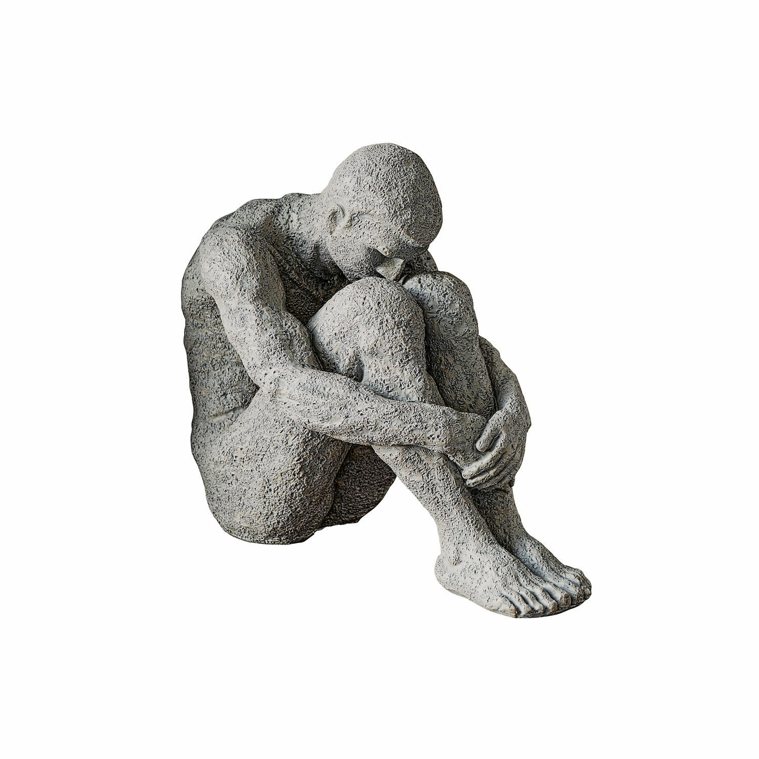 Statuette Antony Sculpture d'une figure assise en pierre grise texturée, décoration intérieure moderne