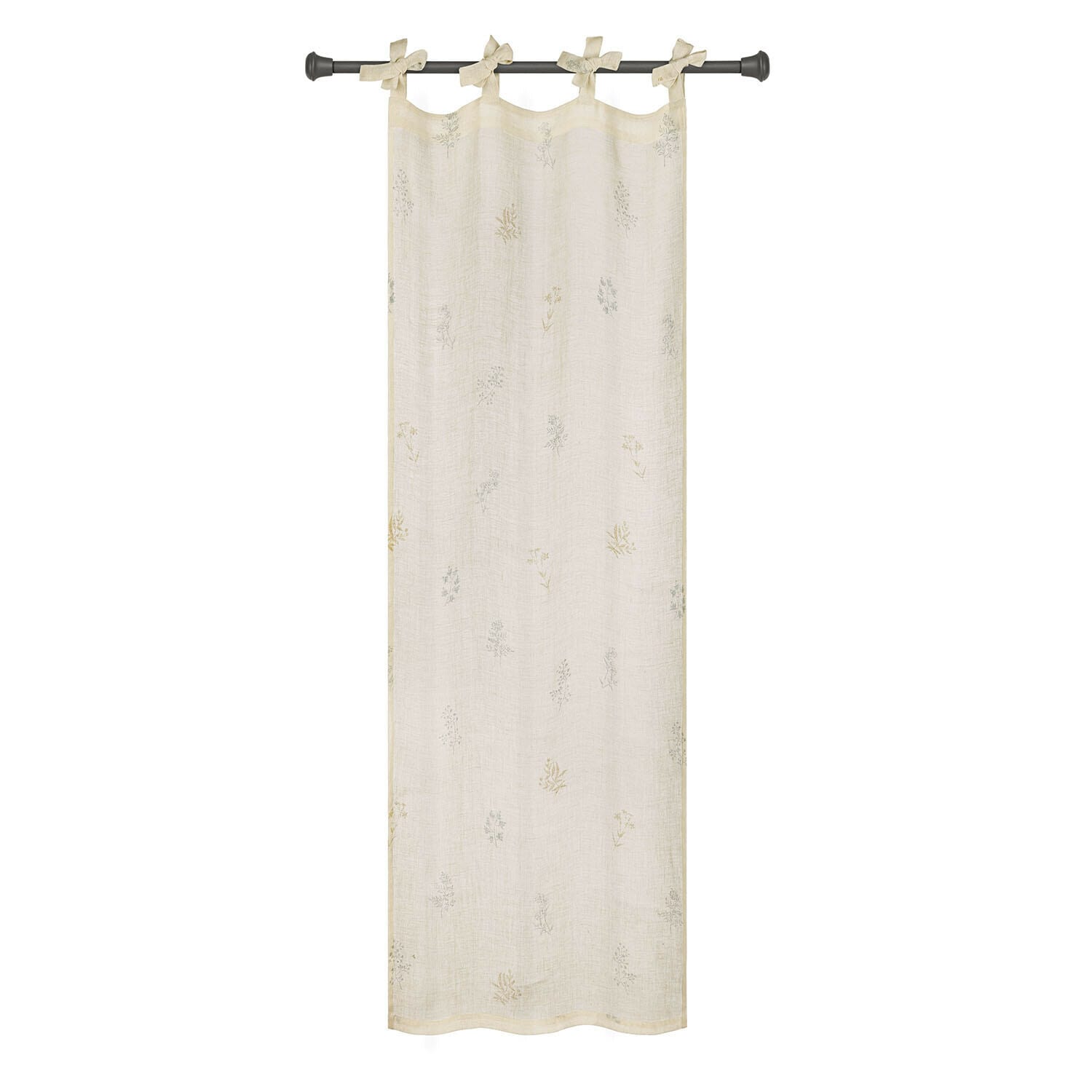 Rideau beige en coton avec motif floral délicat et nœuds pour suspension facile