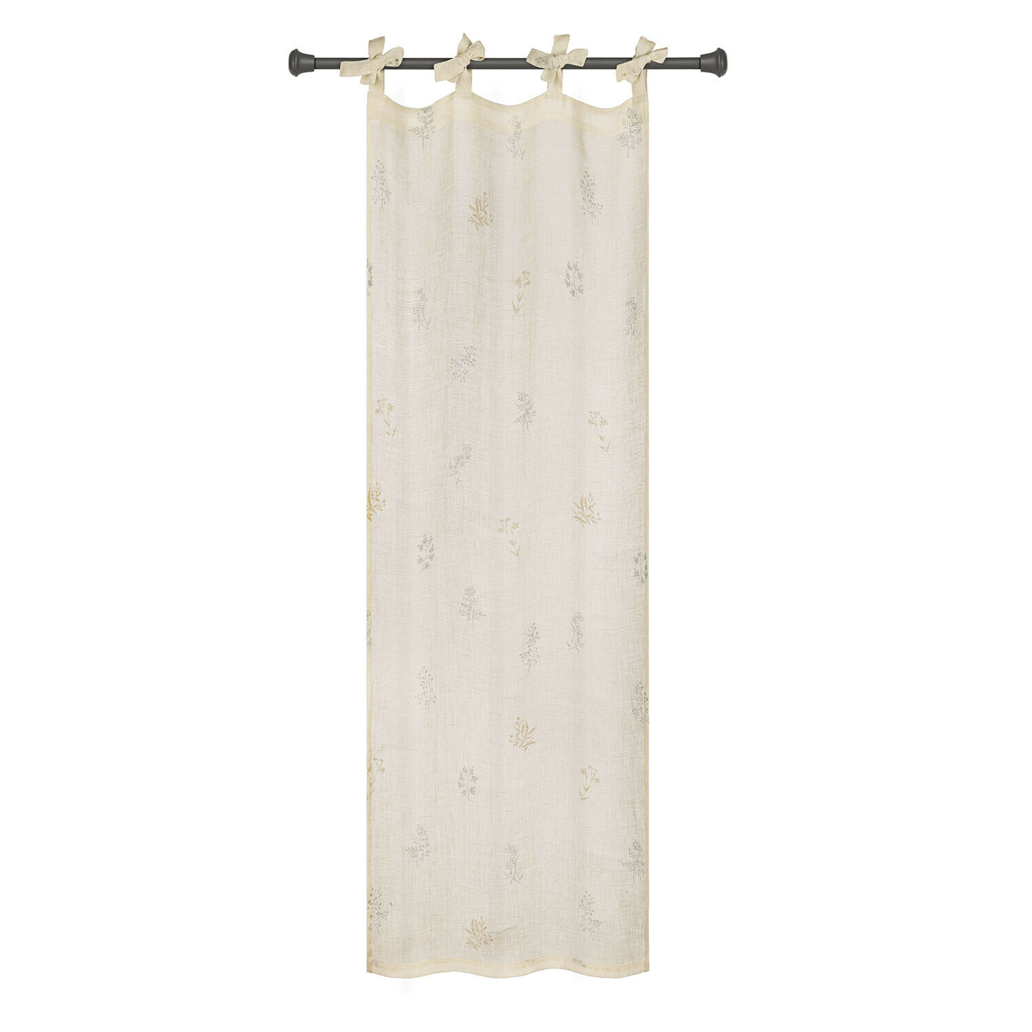 Gordijn Hazelwick Beige katoenen gordijn met subtiel bloemenpatroon en strikjes om op te hangen