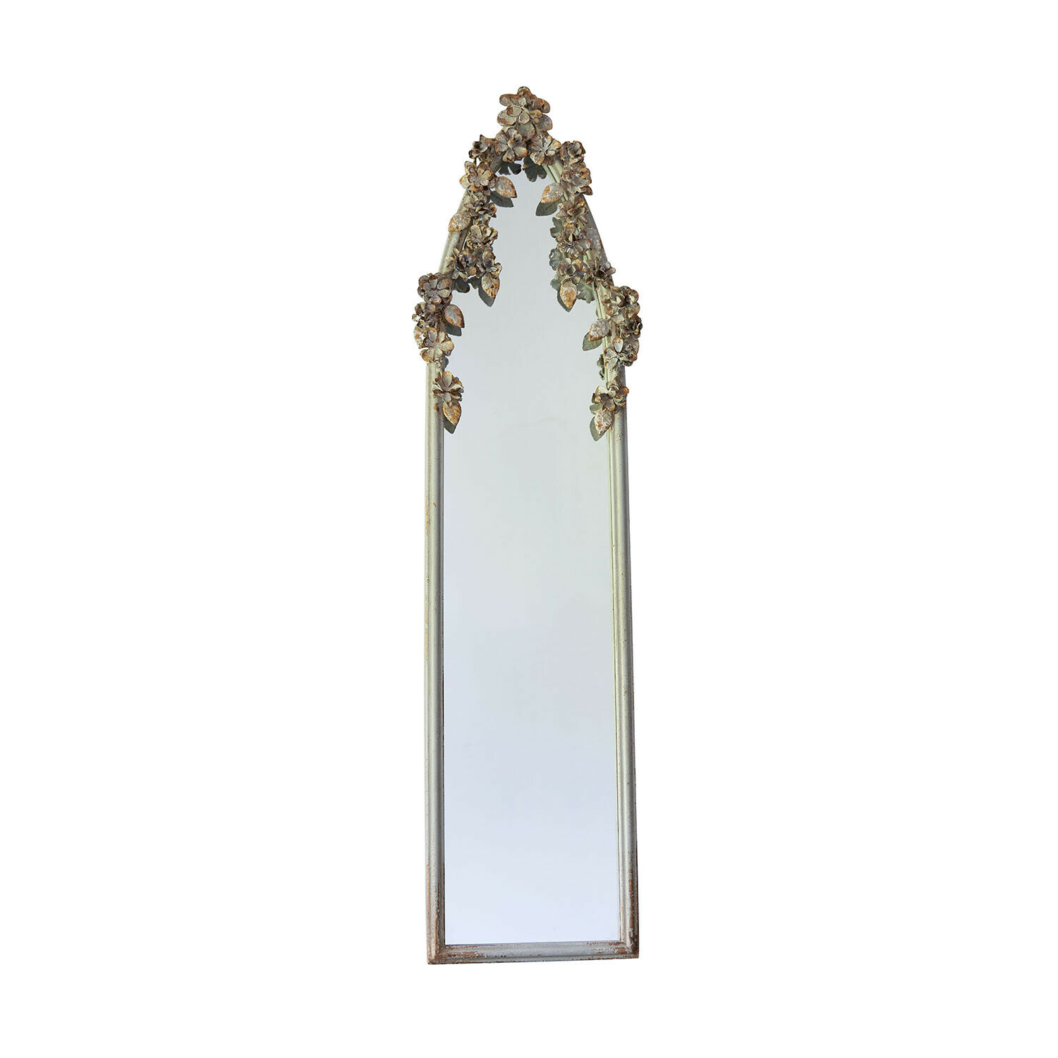 Miroir Clarendons Grand miroir avec cadre en métal écru et décor floral, miroir vintage pour décoration intérieure
