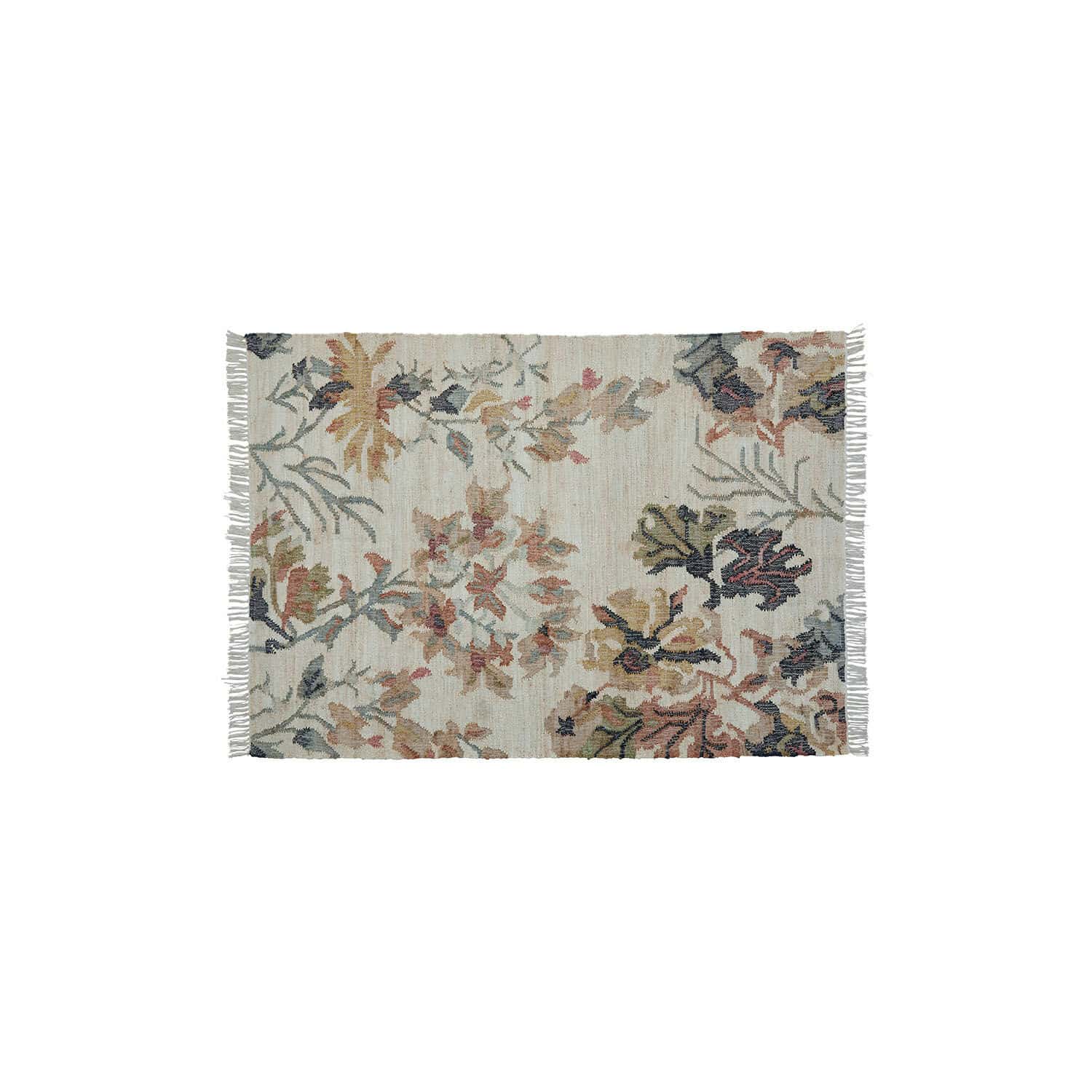 Tapis Osorno Tapis en coton crème avec motif floral pastel, idéal pour décorer un salon élégant