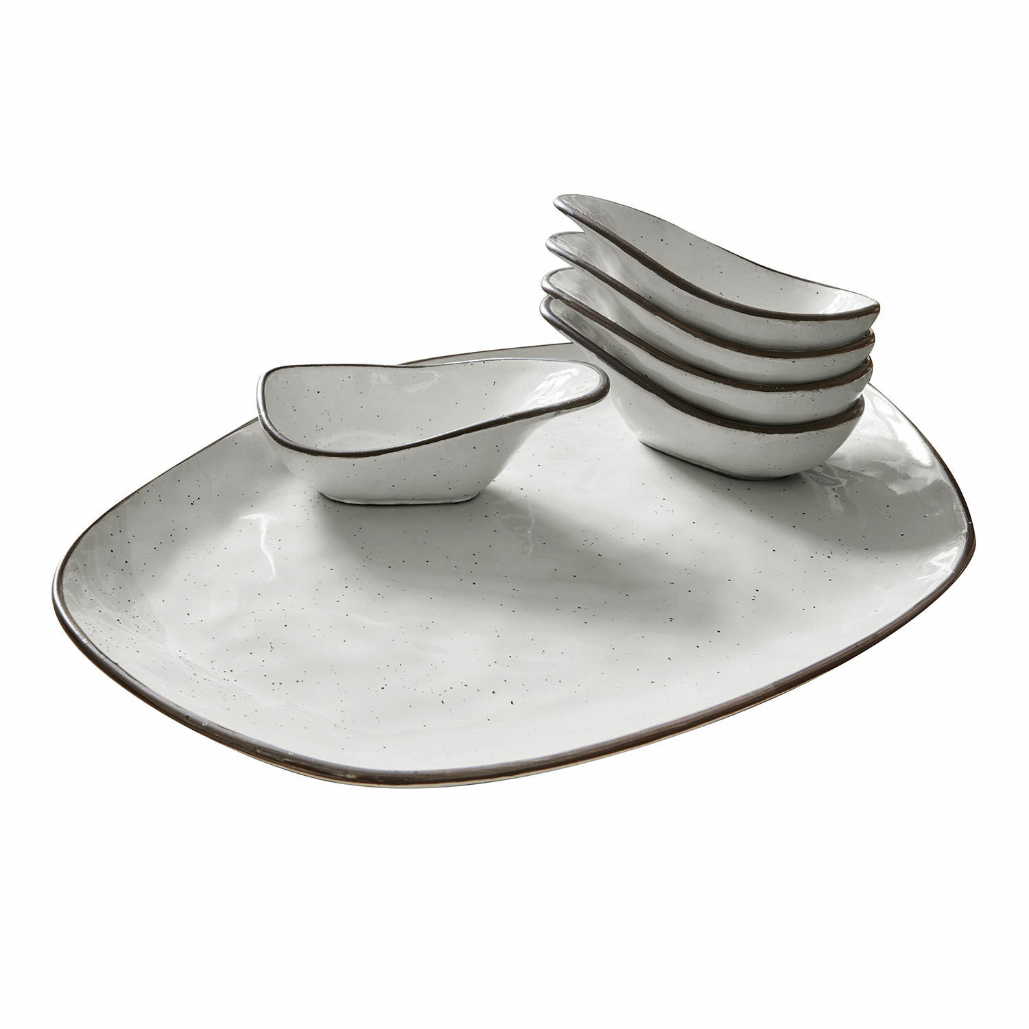 Ensemble de 6 coupelles grises en céramique Biarritz sur grand plat pour apéritifs