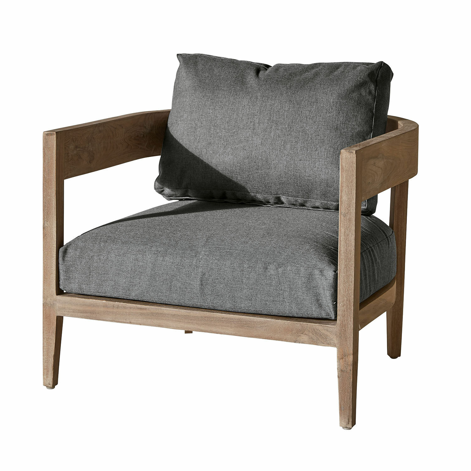 gris/marron Fauteuil Courtelevant en tissu gris avec cadre en bois marron, meuble moderne pour salon